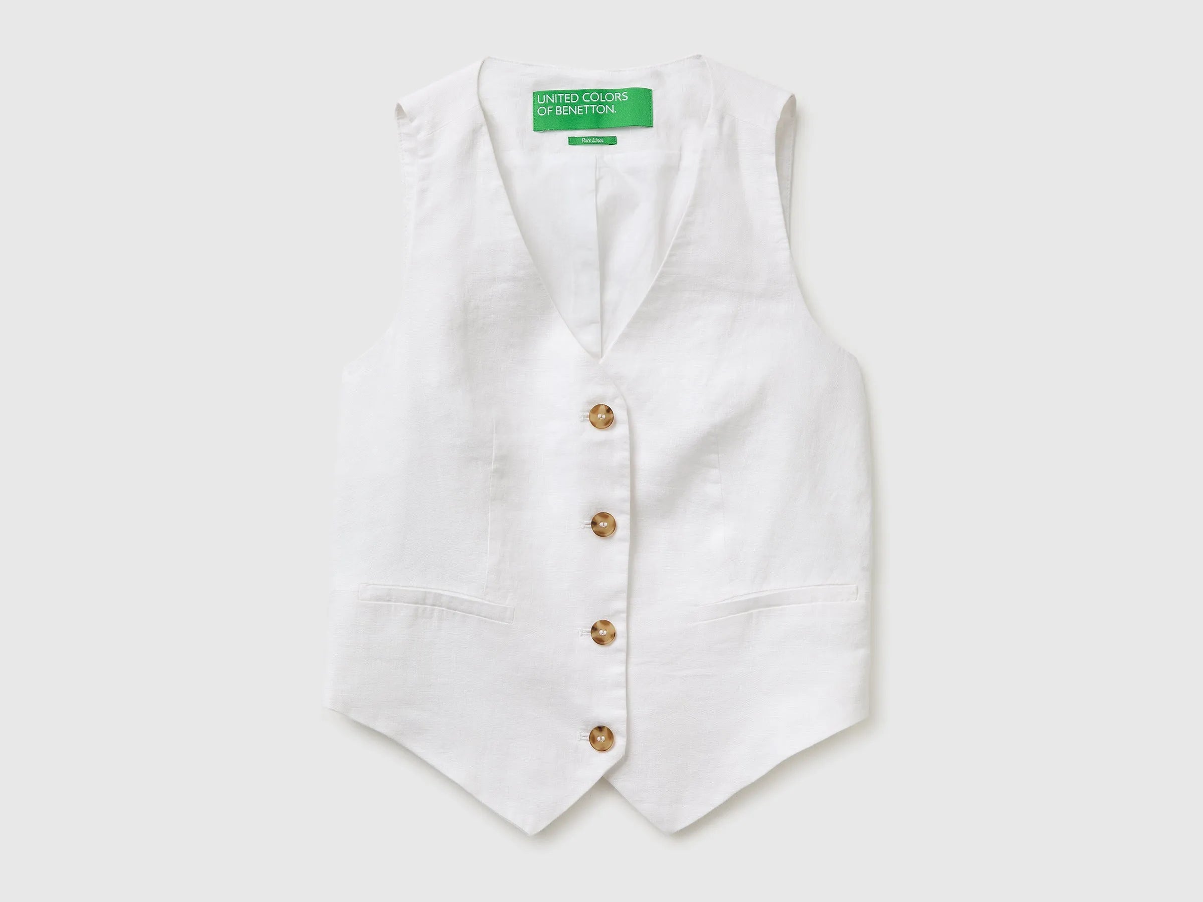 Benetton White Women 100% Linen Vest SKU: 2AGHDJ014_101 Image 01