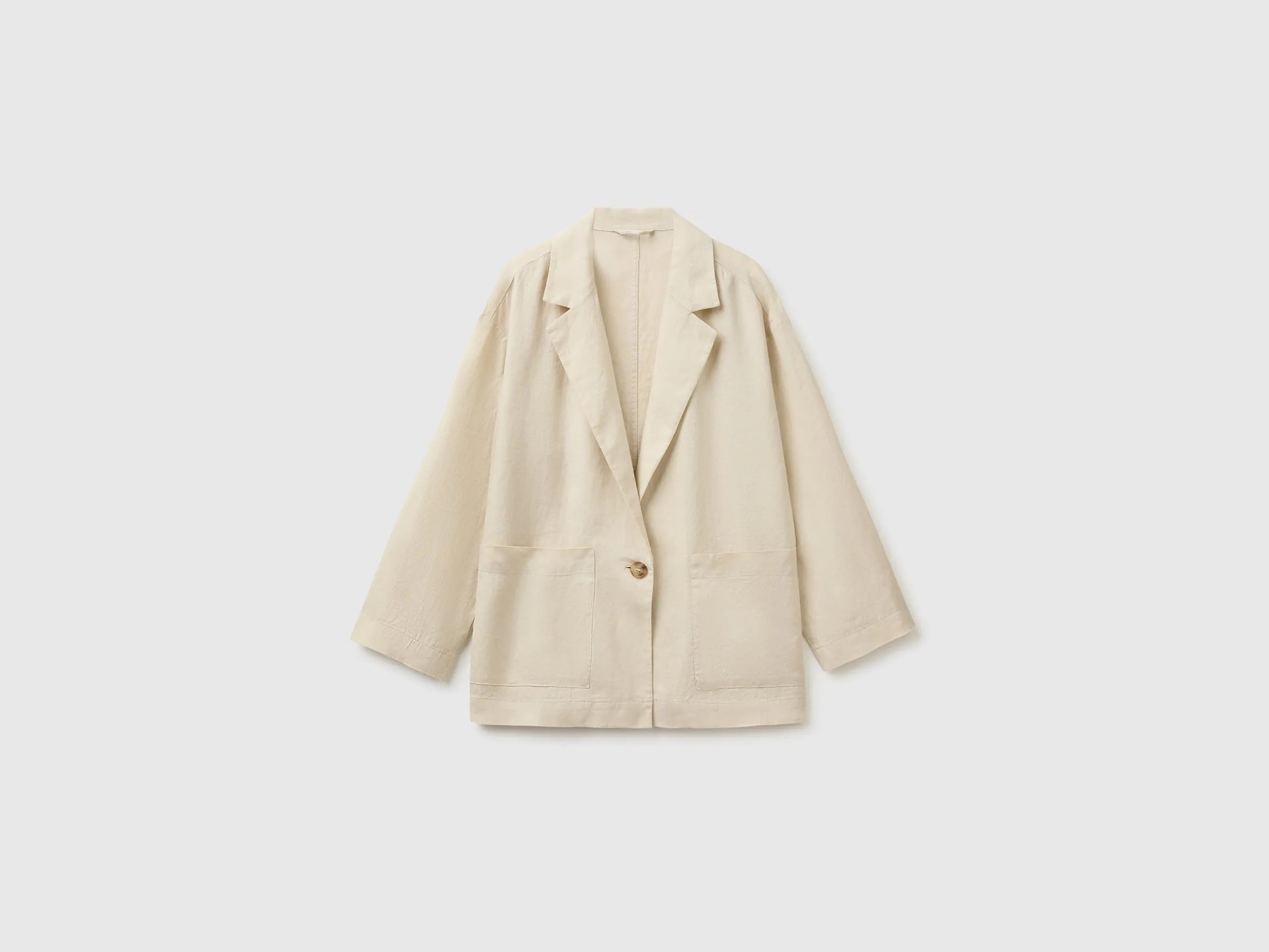 Benetton Beige Women 100% Linen Single-Breasted Blazer SKU: 2AGHDW03J_152 Image 01