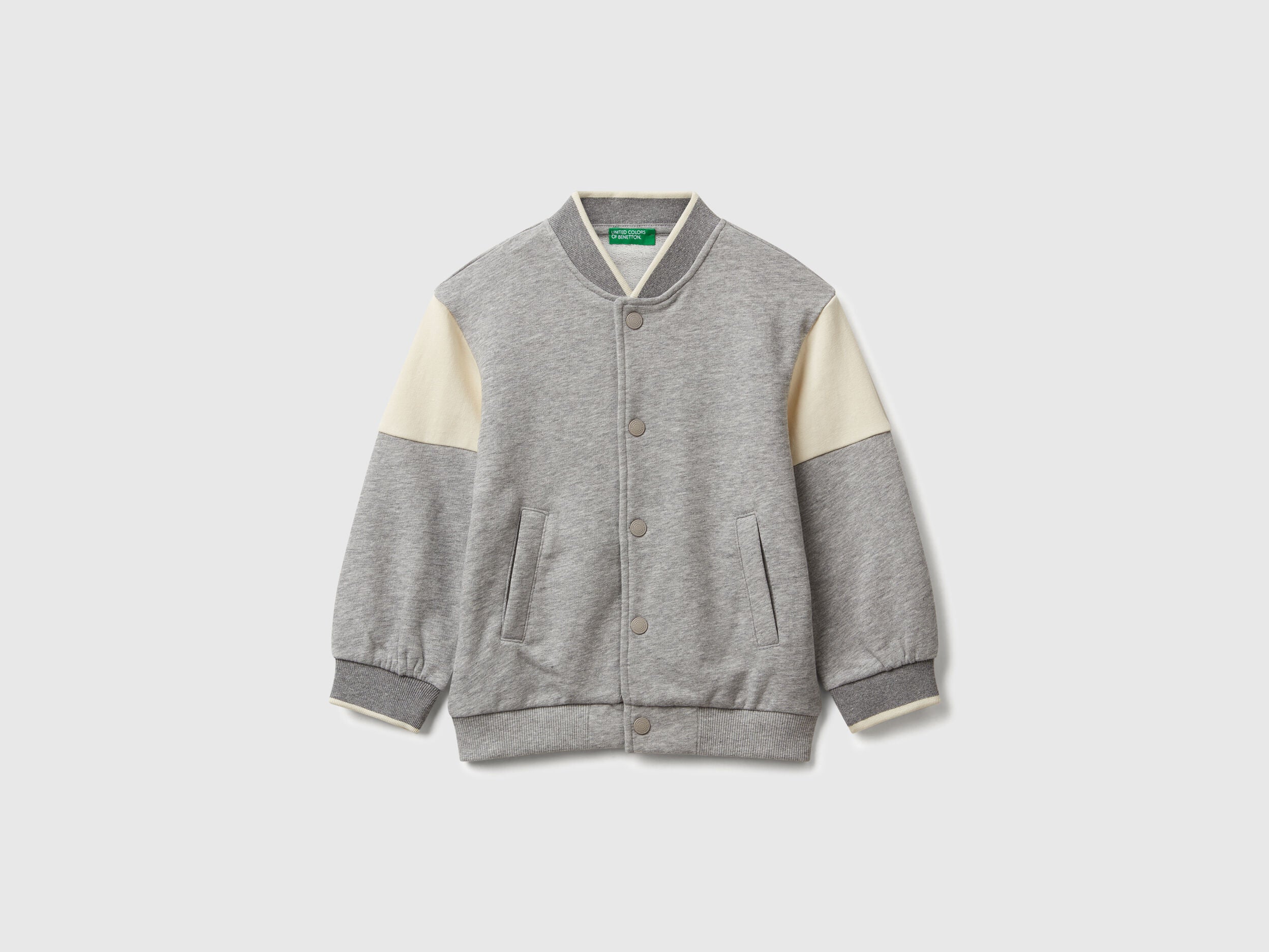 Benetton_Light Gray_Bomber Jacket in Sweat Fabric with Print and Embroidery_32N4G503Z_501_01