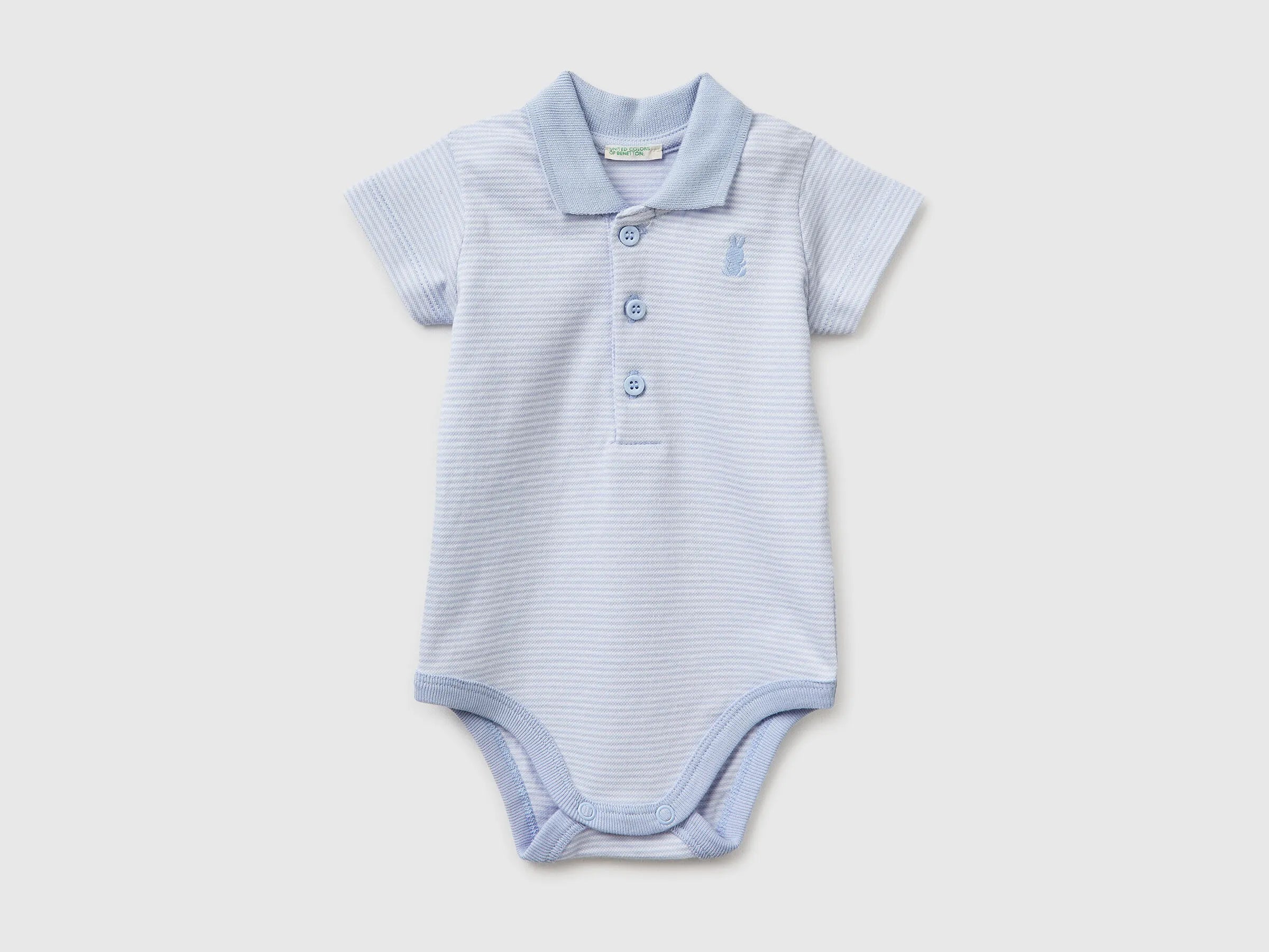 Benetton Sky Blue New Born Polo Onesie in Stretch Cotton SKU: 32TDAB00W_950 Image 01