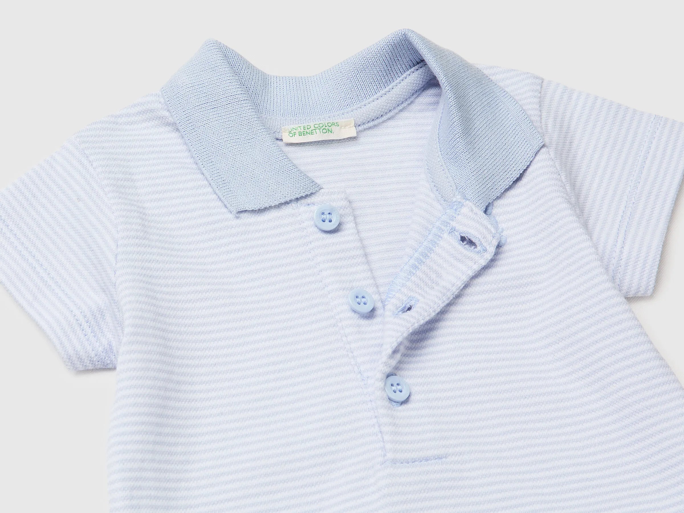Benetton Sky Blue New Born Polo Onesie in Stretch Cotton SKU: 32TDAB00W_950 Image 03