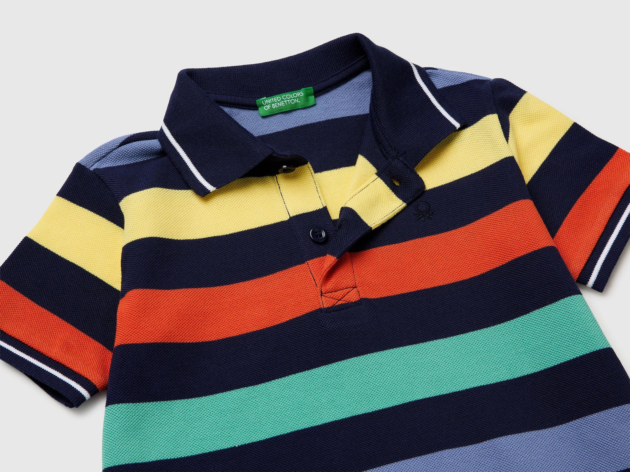 Benetton Dark Blue Boys Striped Polo SKU: 37JJG3012_907 Image 03