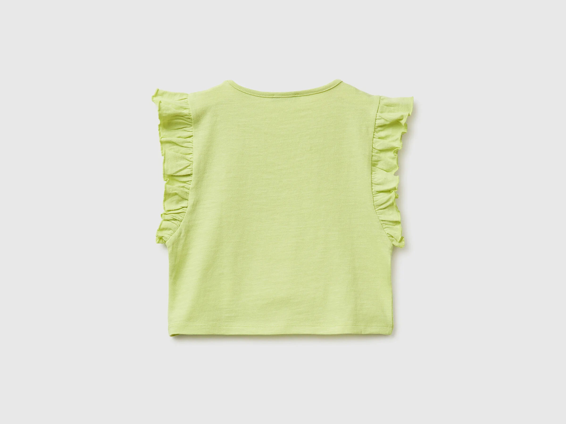 Benetton Lime Girls Cropped T-Shirt with Print and Embroidery SKU: 38V4G10MU_0M4 Image 02