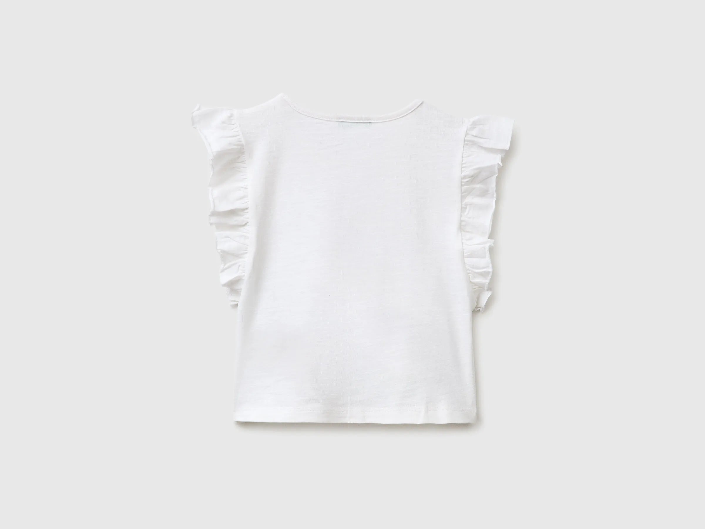 Benetton White Girls Cropped T-Shirt with Print and Embroidery SKU: 38V4G10MU_101 Image 02