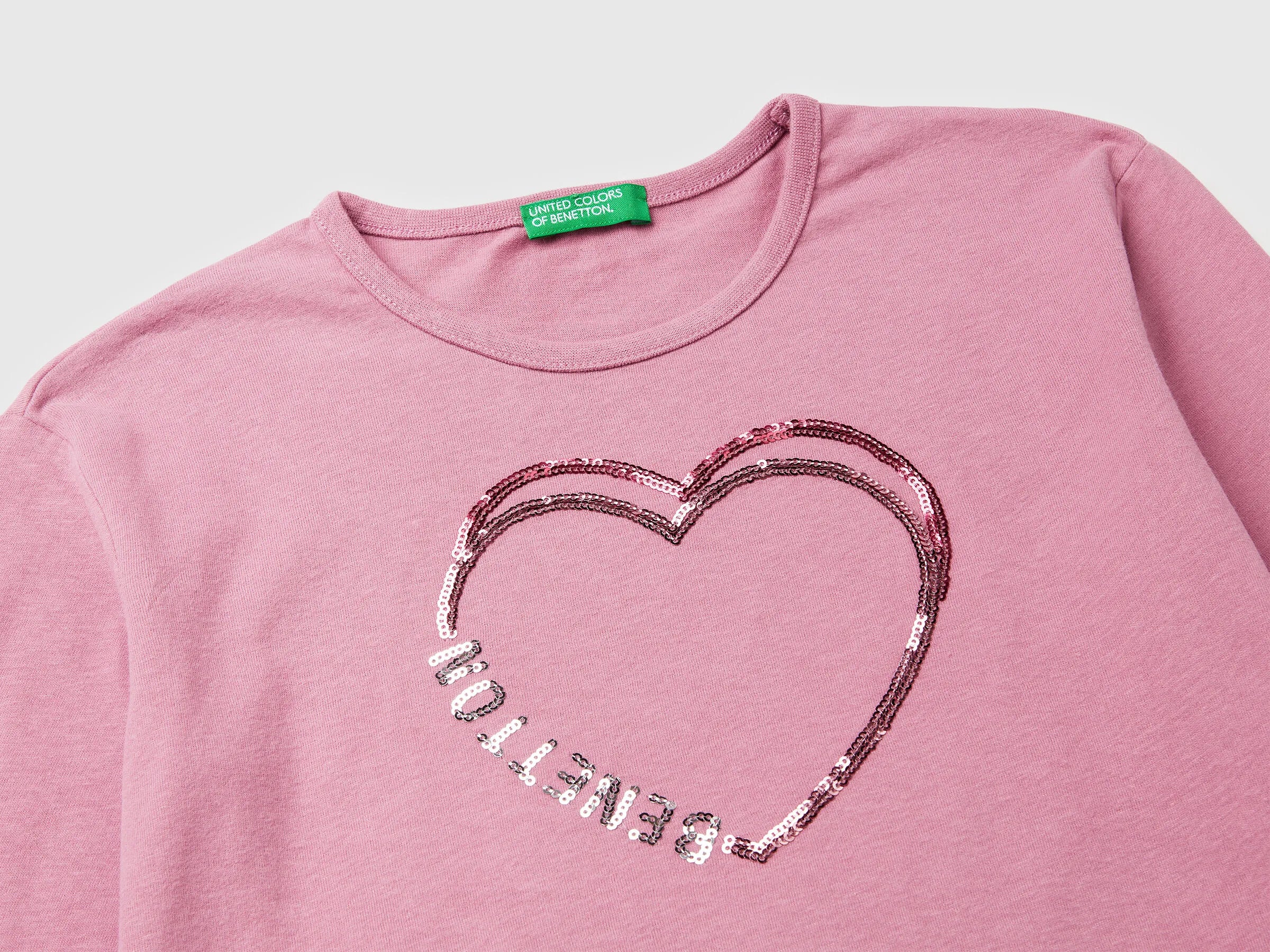 Benetton_Pink_T-Shirt in Warm Cotton with Sequins_3ATNC10RG_2G9_03