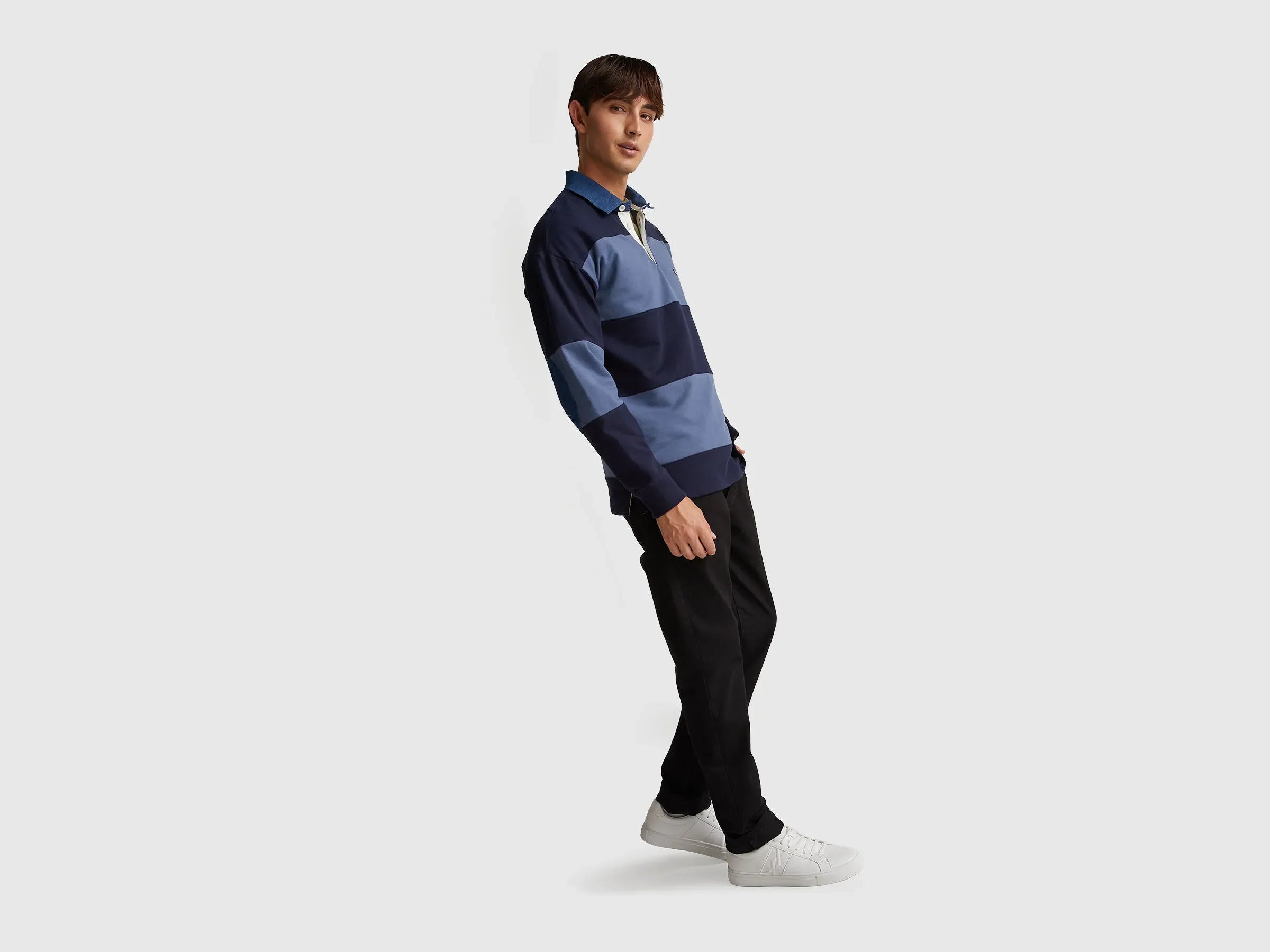 Benetton_Dark Blue_Striped Rugby Polo in Sweat Fabric_3BC1U302L_616_03
