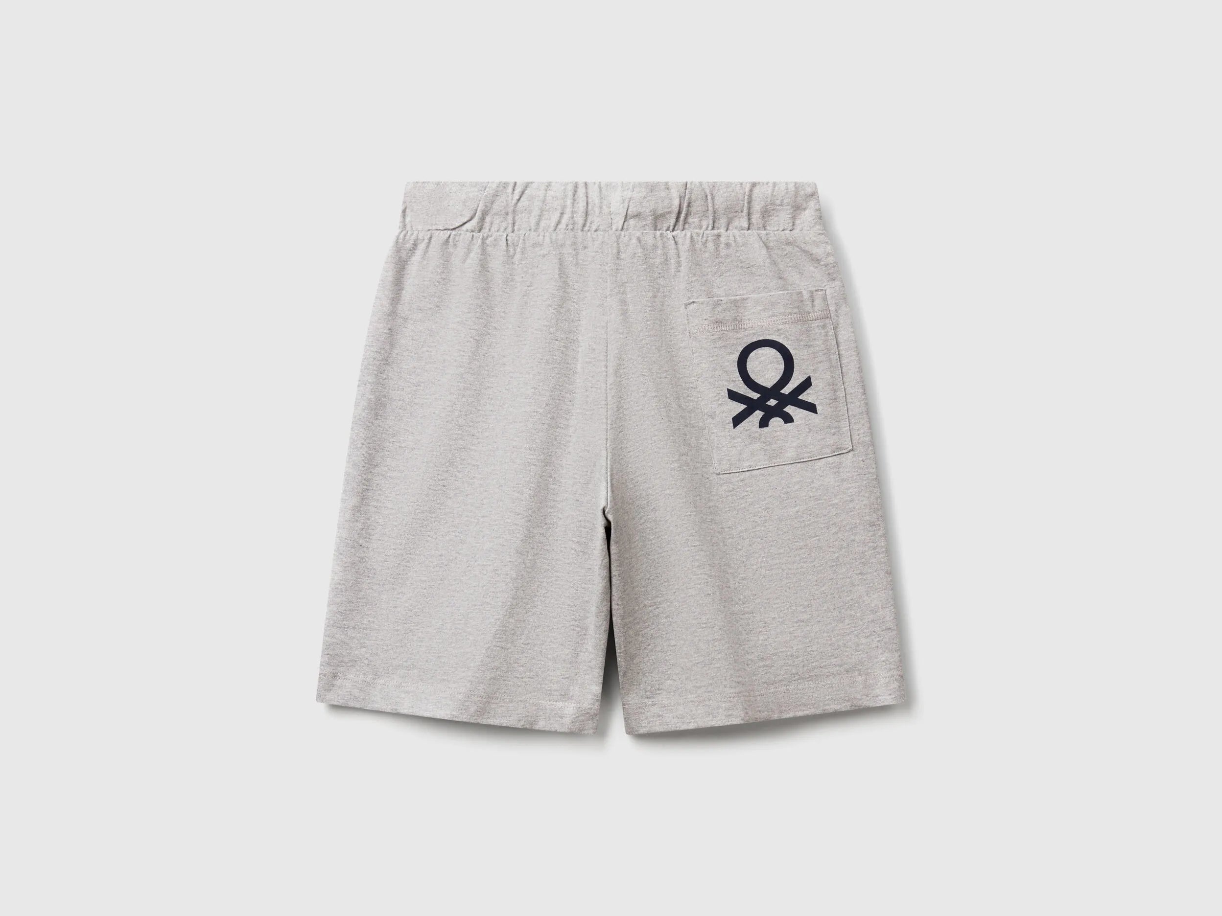 Benetton Light Gray Boys 100% Cotton Bermuda Shorts SKU: 3BL0C903L_501 Image 02