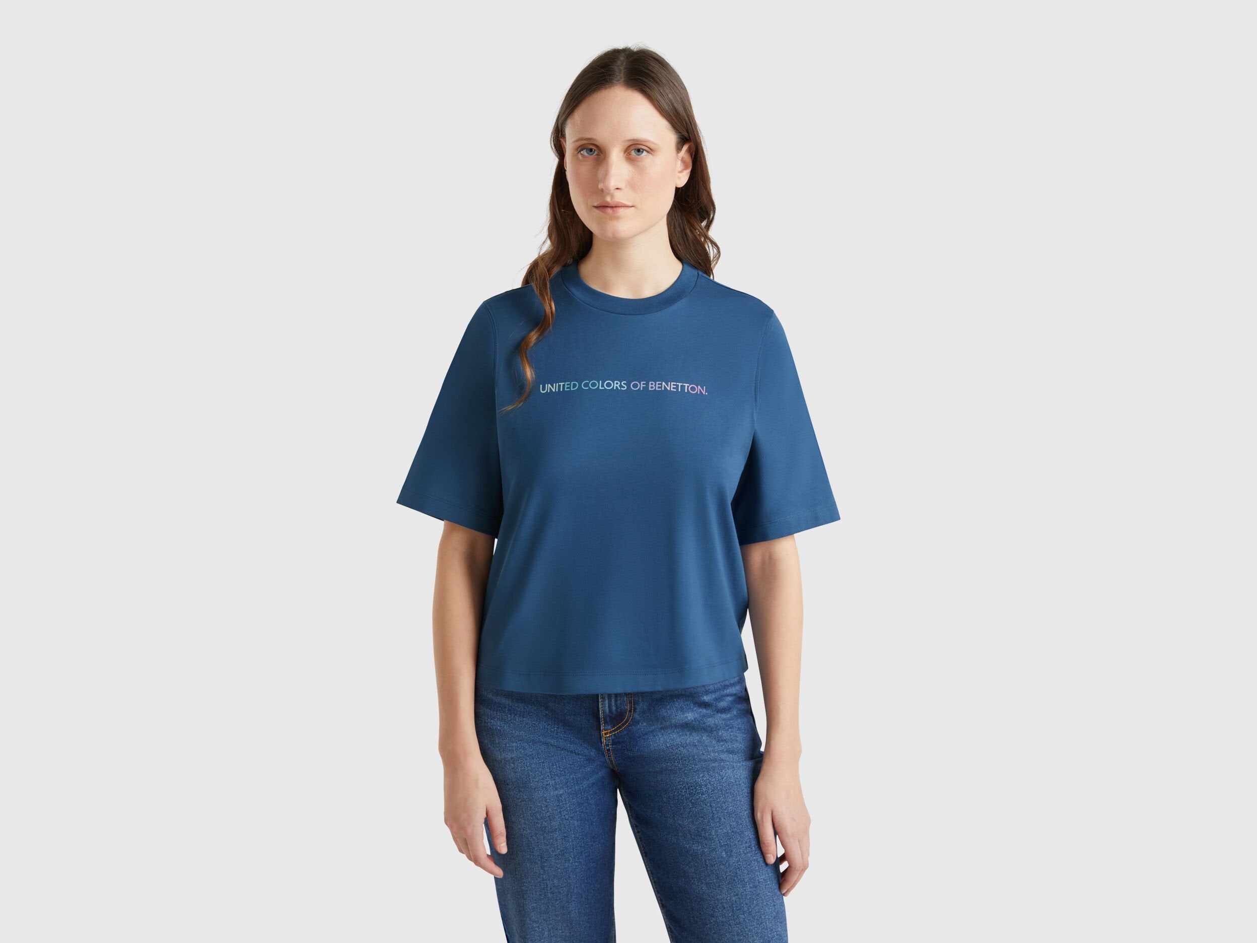 Benetton_T-Shirt with Logo Print_3BL0D109D_217_01