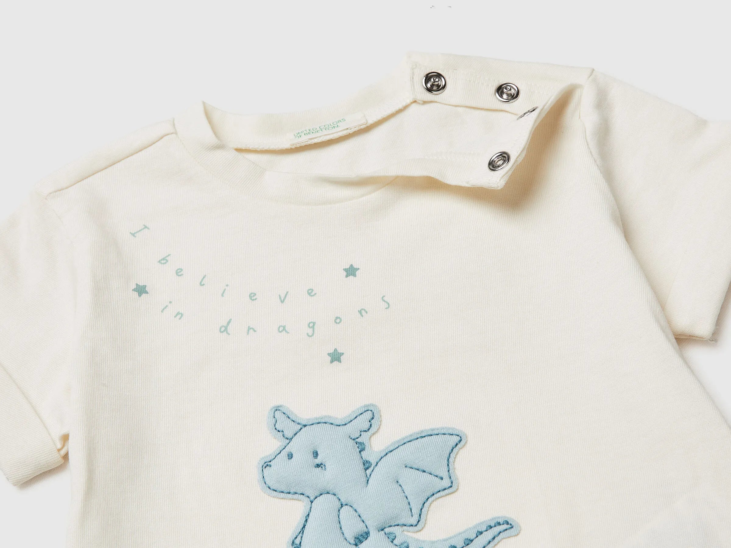 Benetton Creamy White Newborn Organic Cotton Patch T-Shirt SKU: 3I1XA106Y_0R2 Image 03