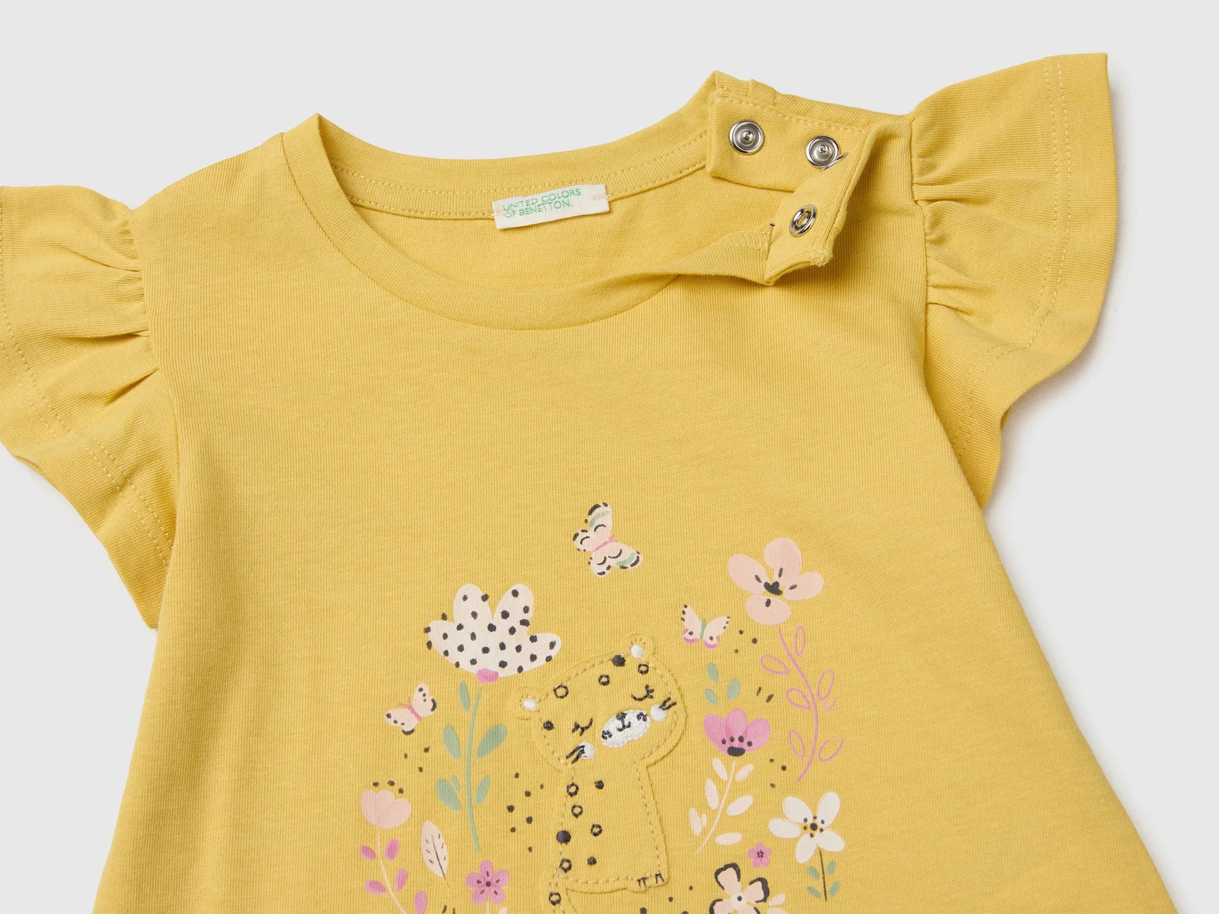 Benetton Yellow Baby Girl Organic Cotton T-Shirt SKU: 3I1XA107D_22R Image 03