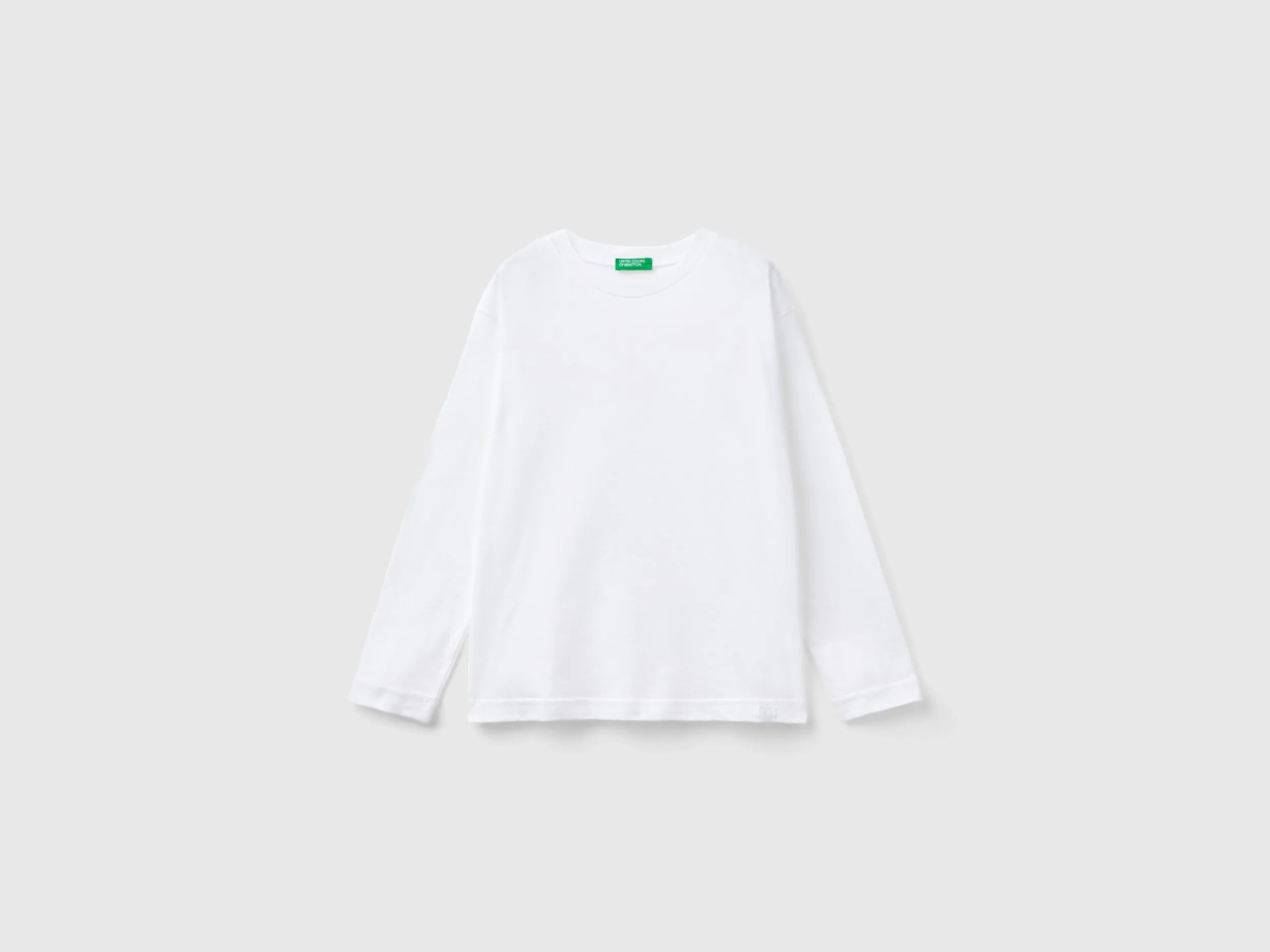 Benetton White Boys Cotton Crew Neck T-Shirt SKU: 3I1XC10DB_101 Image 01