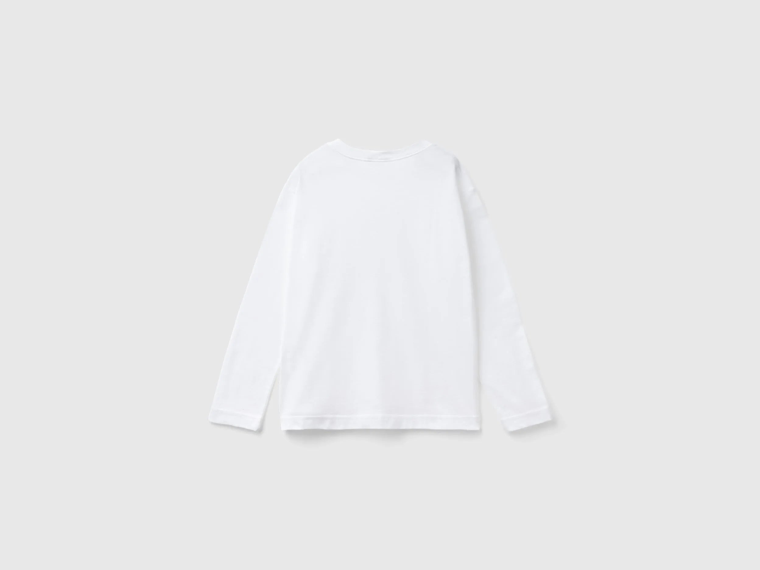 Benetton White Boys Cotton Crew Neck T-Shirt SKU: 3I1XC10DB_101 Image 02