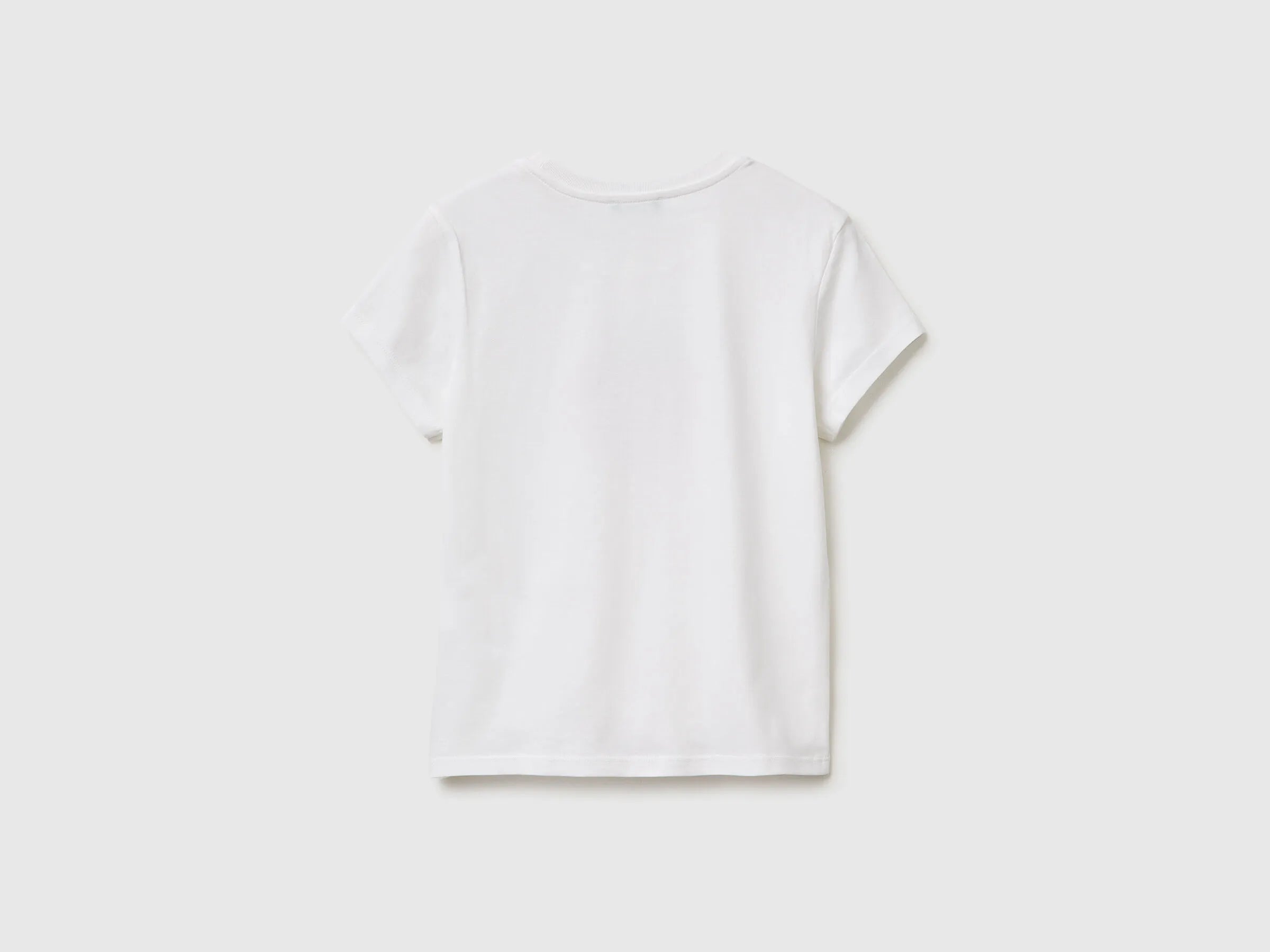 Benetton White Girls T-Shirt with Glitter Print SKU: 3I1XC10S6_101 Image 02