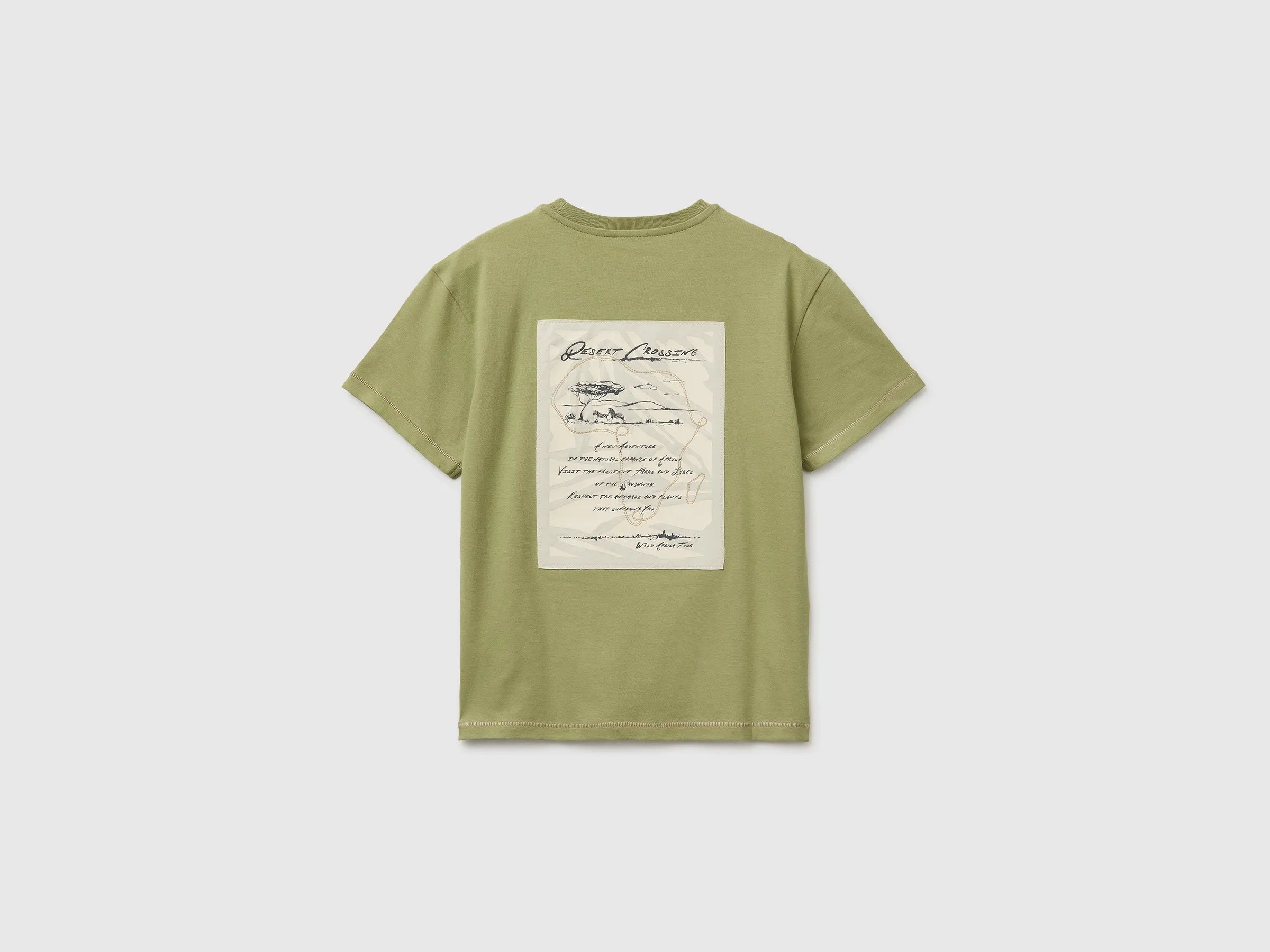Benetton Military green Boys Oversized T-Shirt with Print and Embroidery SKU: 3I1XC10TQ_1Q1 Image 02
