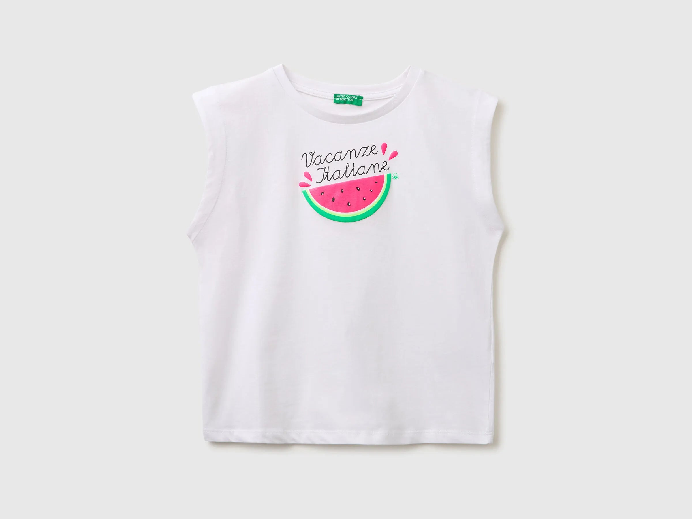 Benetton White Girls T-Shirt with a Puffy Effect SKU: 3I1XC10TX_101 Image 01