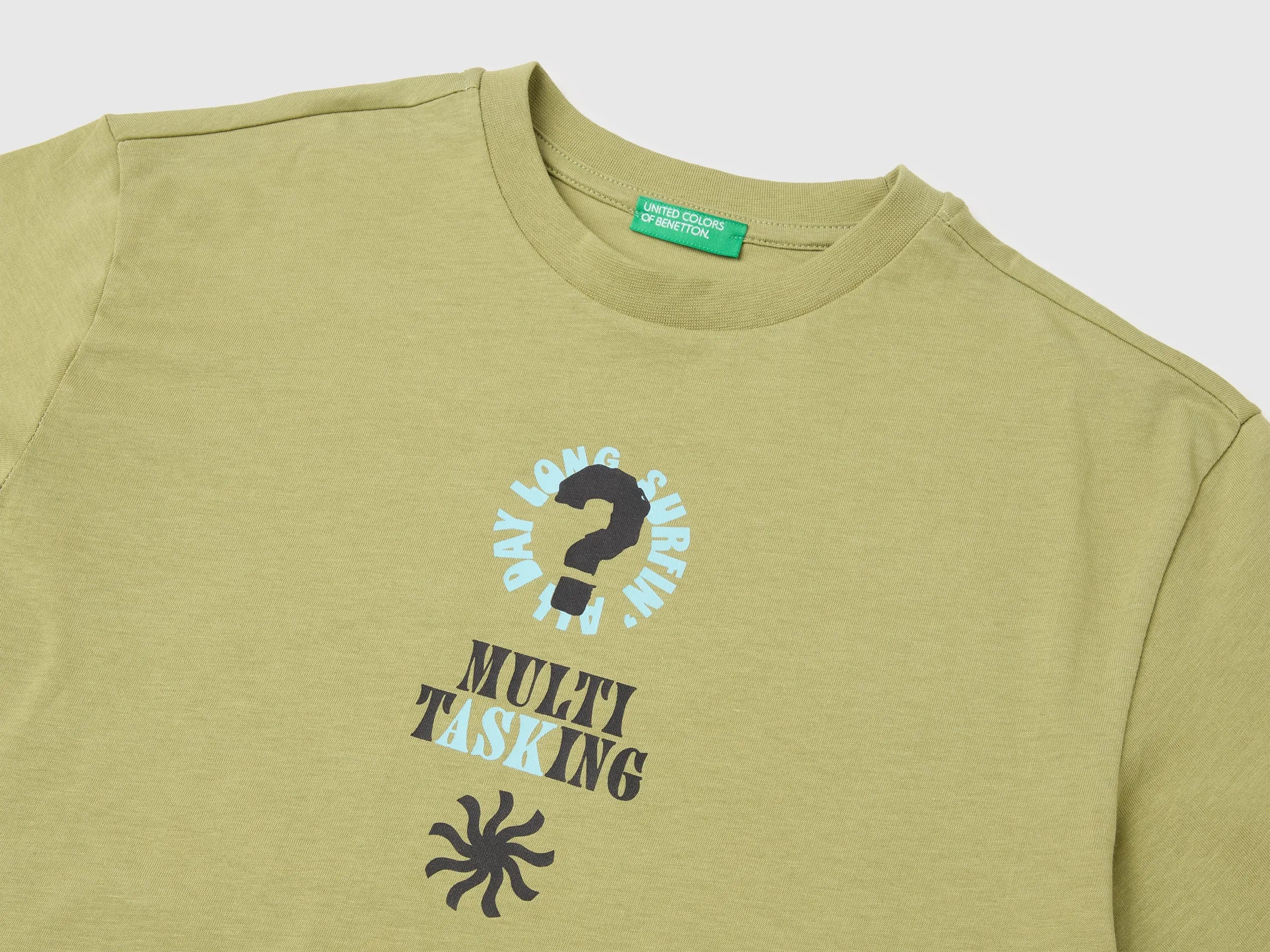 Benetton Green Boys Oversized T-Shirt with Photographic Print SKU: 3I1XC10TY_1Q1 Image 03