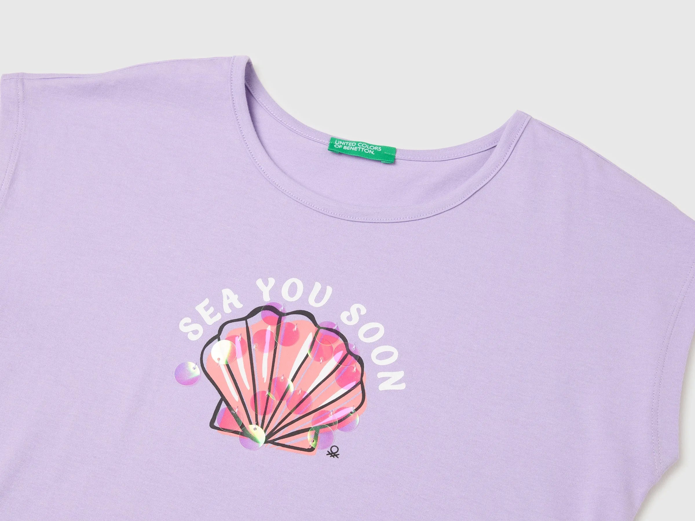 Benetton Purple Girls Sequin T-Shirt SKU: 3I1XC10U0_2P5 Image 03