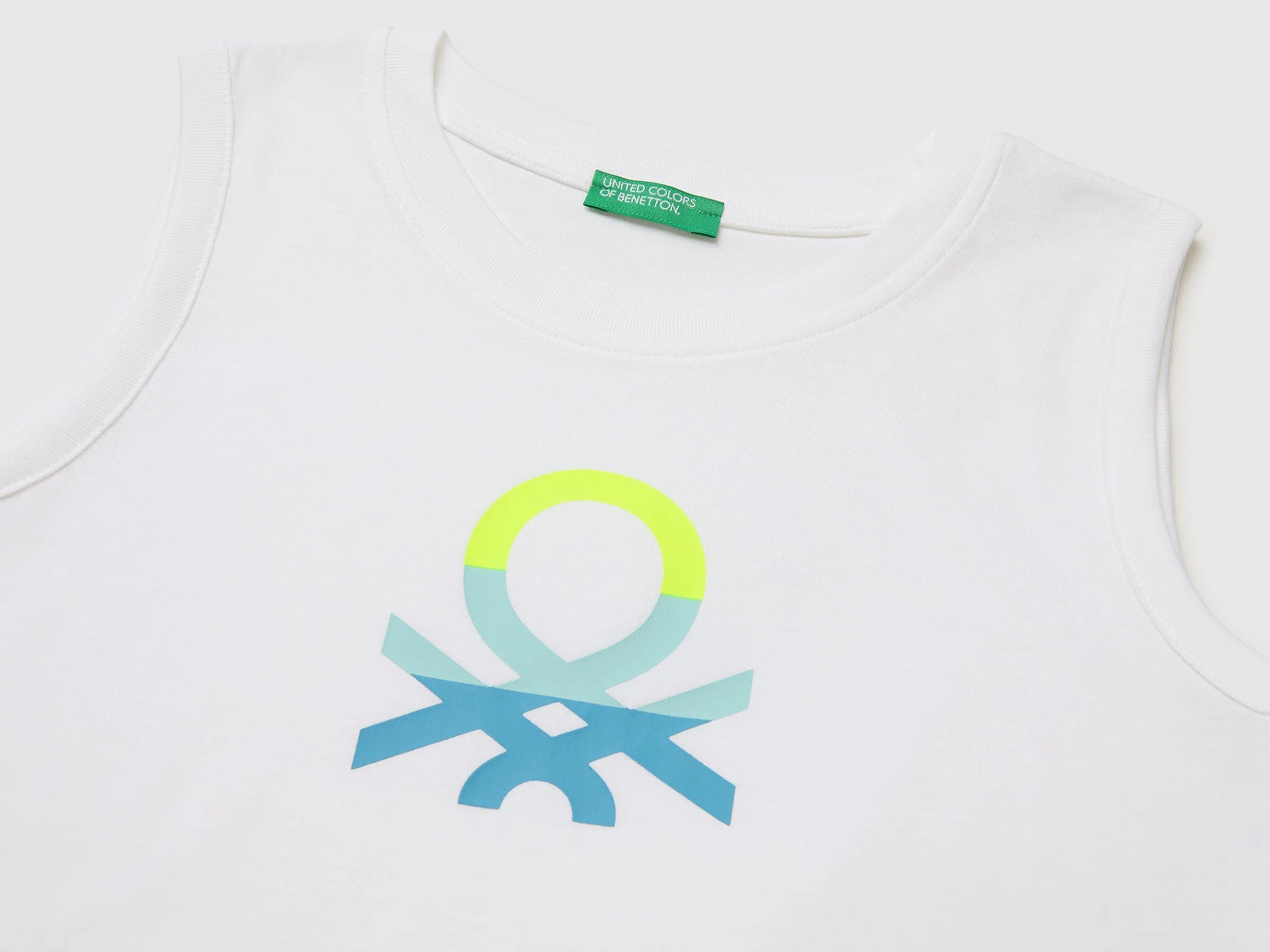 Benetton White Boys Organic Cotton Tank Top with Logo Print SKU: 3I1XCH023_101 Image 03