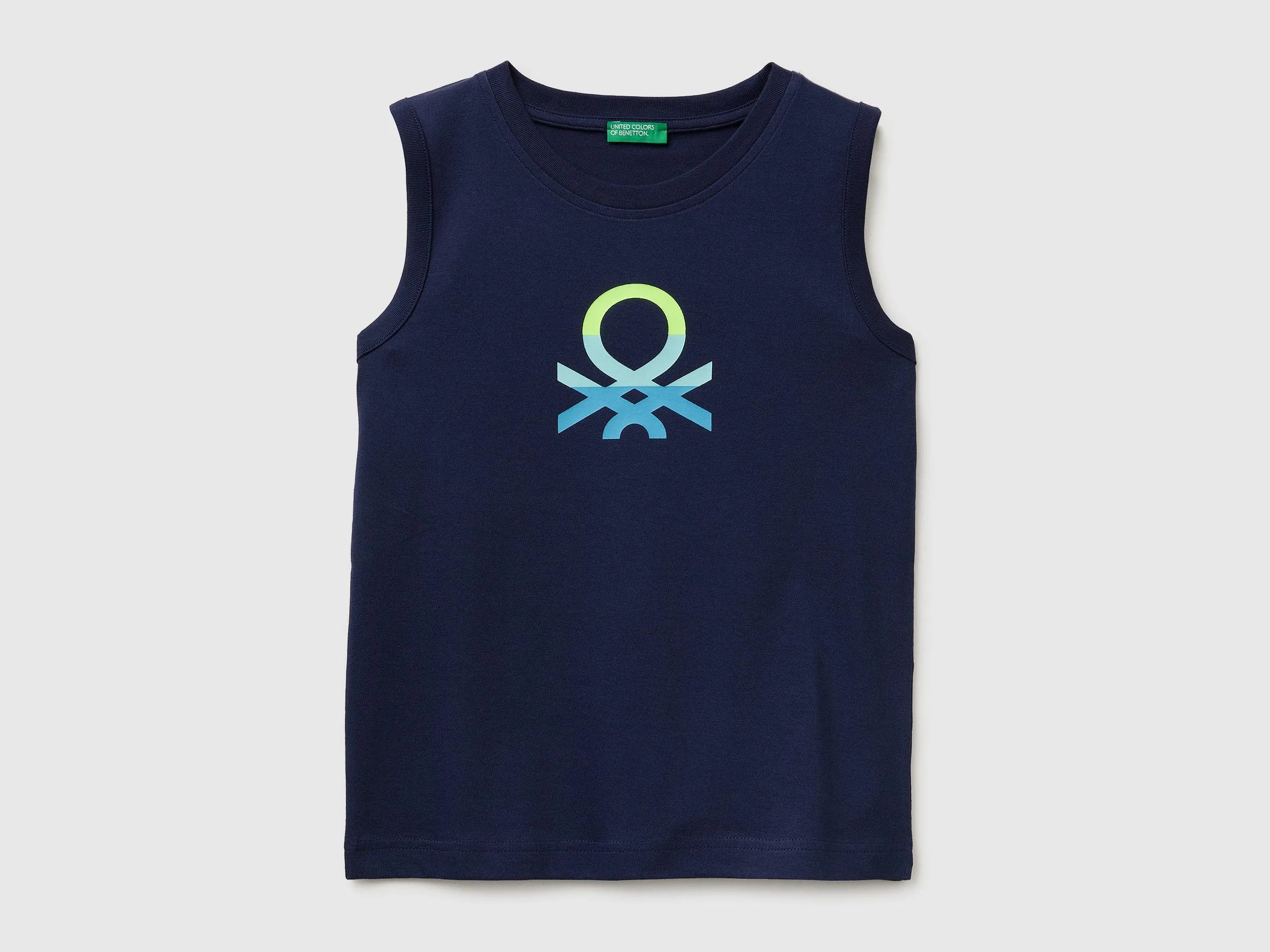 Benetton Dark blue Boys Organic Cotton Tank Top with Logo Print SKU: 3I1XCH023_252 Image 01