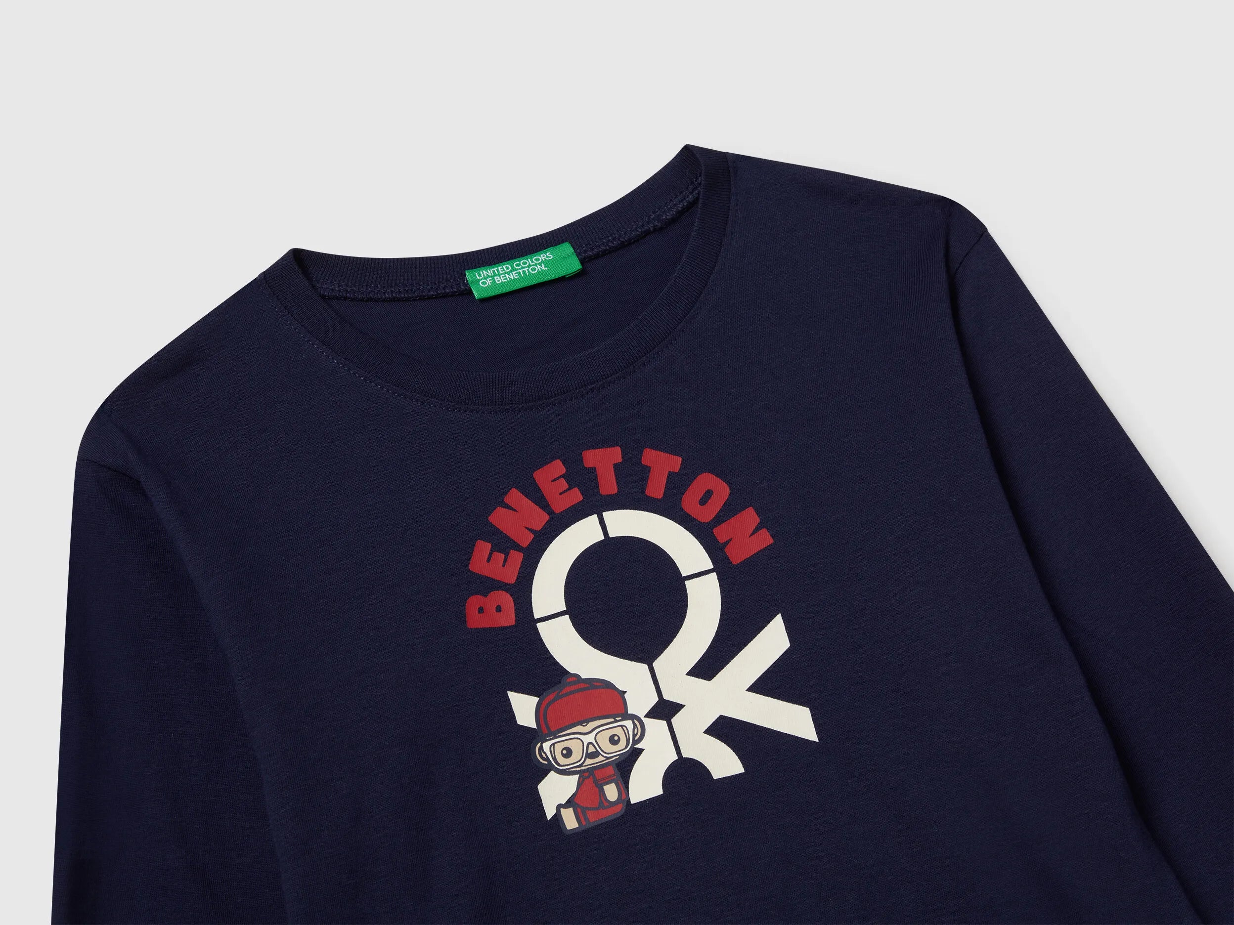 Benetton Dark Blue Boys Long Sleeve Cotton T-Shirt SKU: 3I1XG10F2_252 Image 03