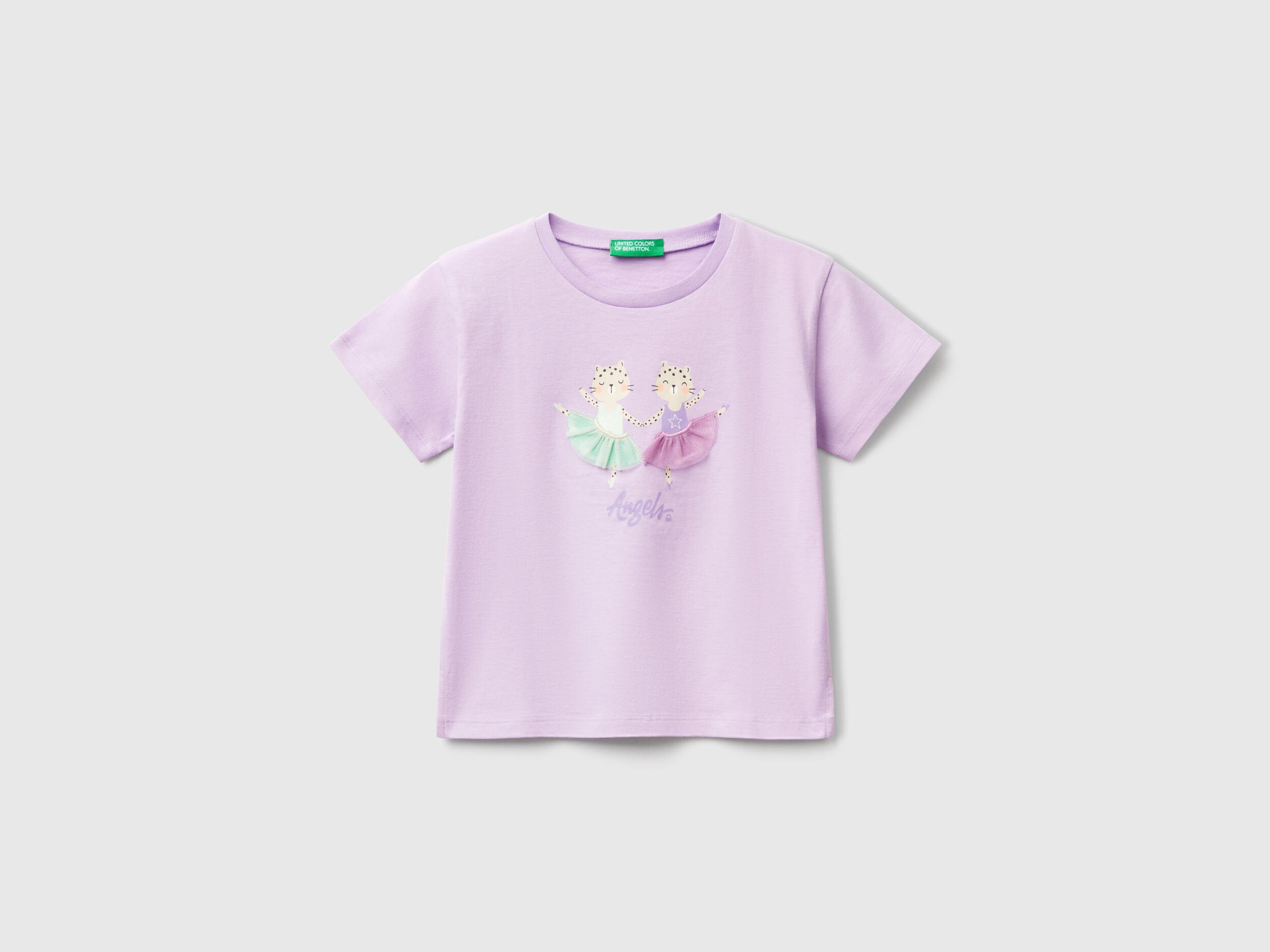 Benetton_T-Shirt with Print and Applique_3I1XG10I4_07W_01