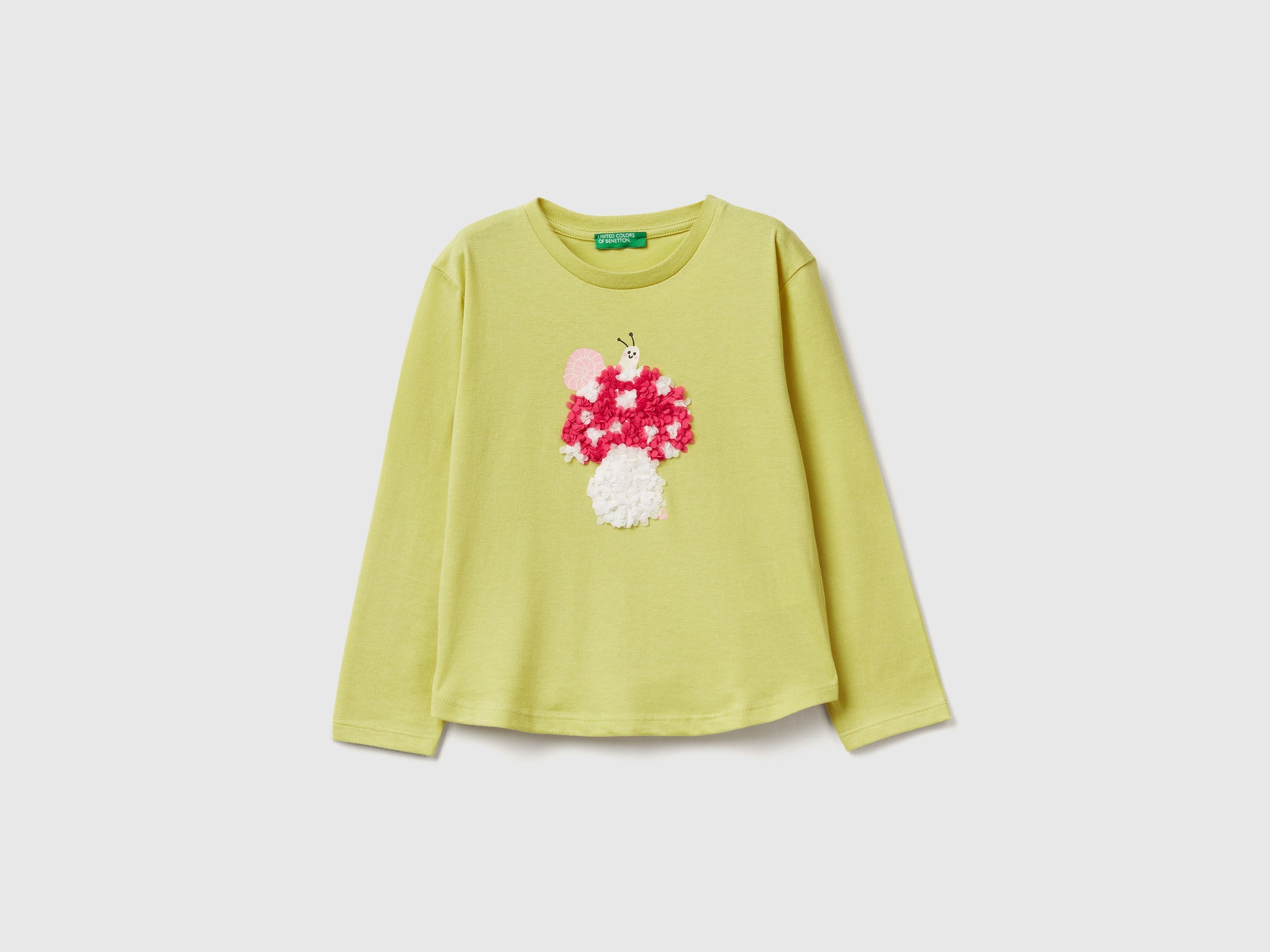 Benetton_Yellow_T-Shirt with Petal Effect Applique_3I1XG10K8_0Y6_01