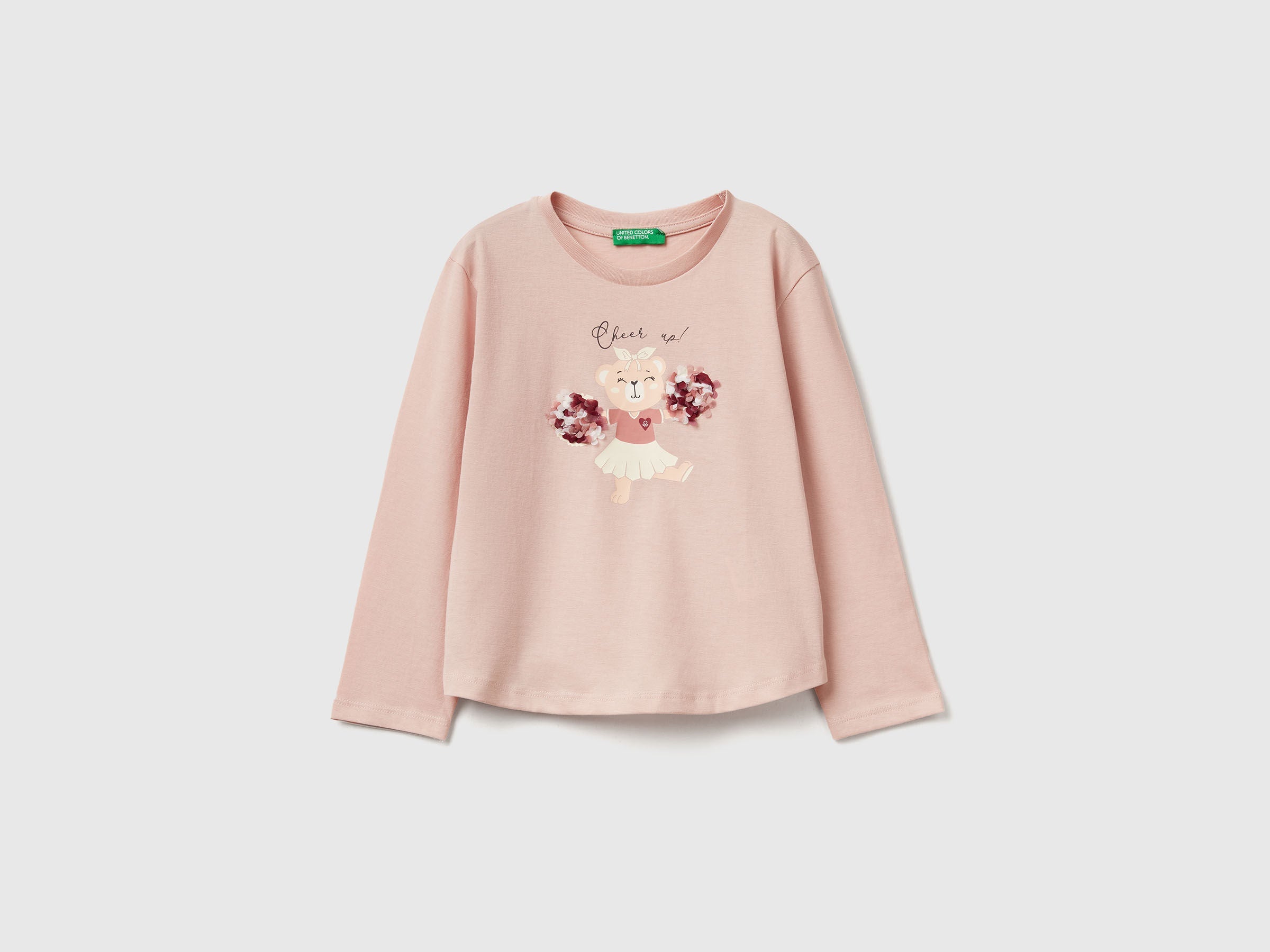 Benetton_Soft Pink_T-Shirt with Petal Effect Applique_3I1XG10K8_12U_01