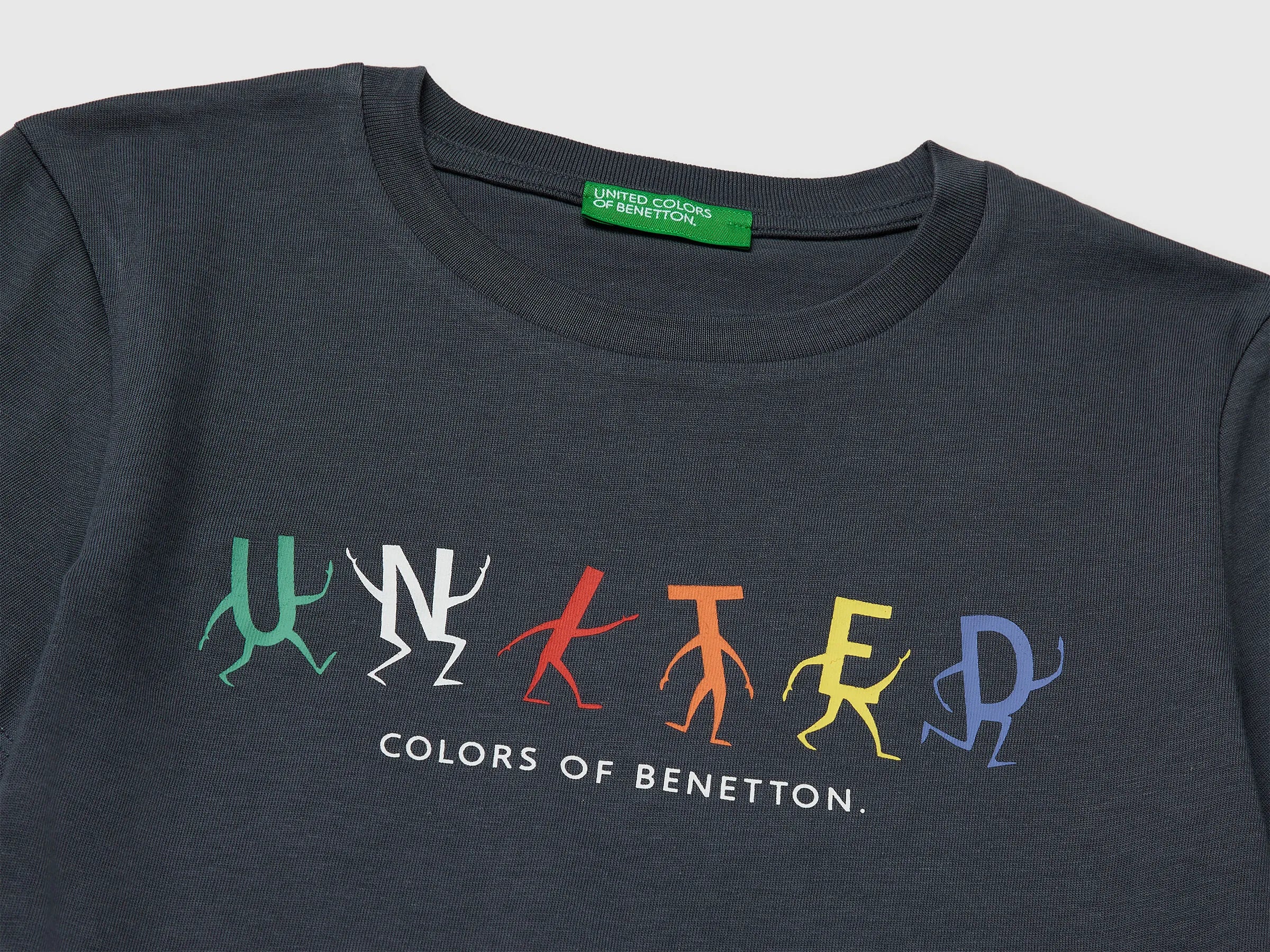 Benetton Dark Gray Boys T-Shirt with Logo SKU: 3I1XG10LK_10N Image 03