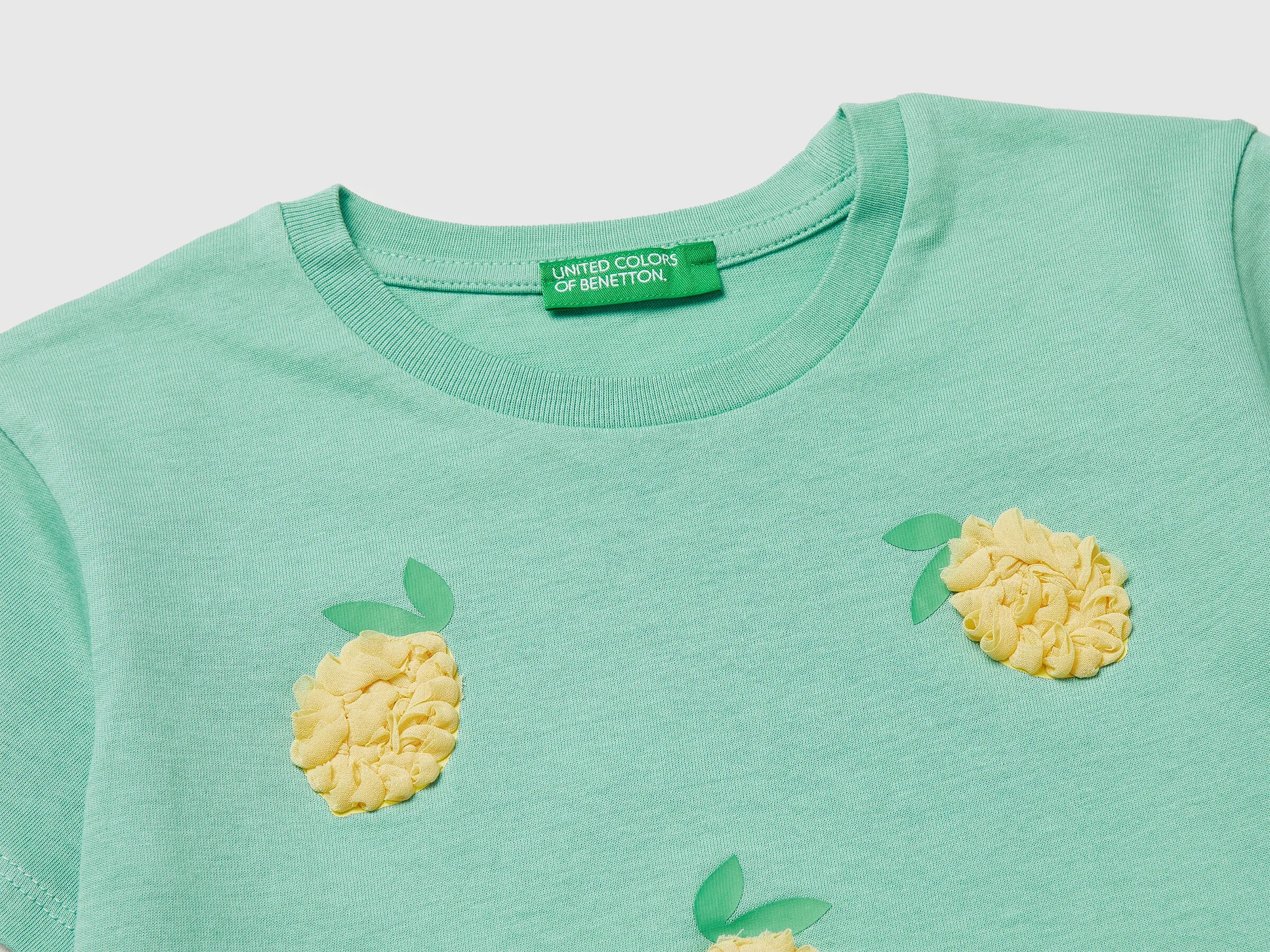 Benetton Aqua Girls T-Shirt with Print and Embroidery SKU: 3I1XG10M7_13D Image 03
