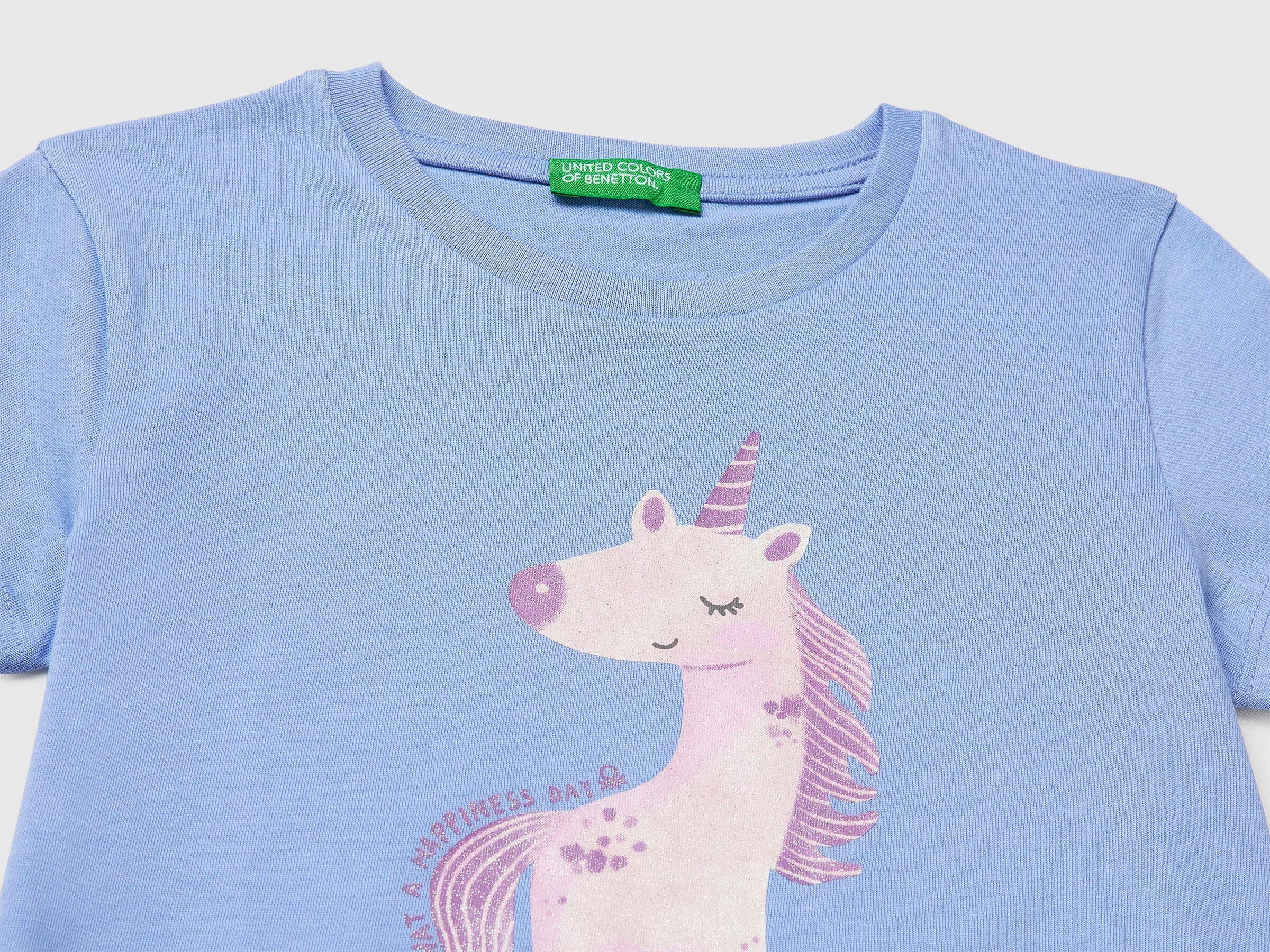 Benetton Lavender Girls T-Shirt with Print and Glitter SKU: 3I1XG10M8_13E Image 03