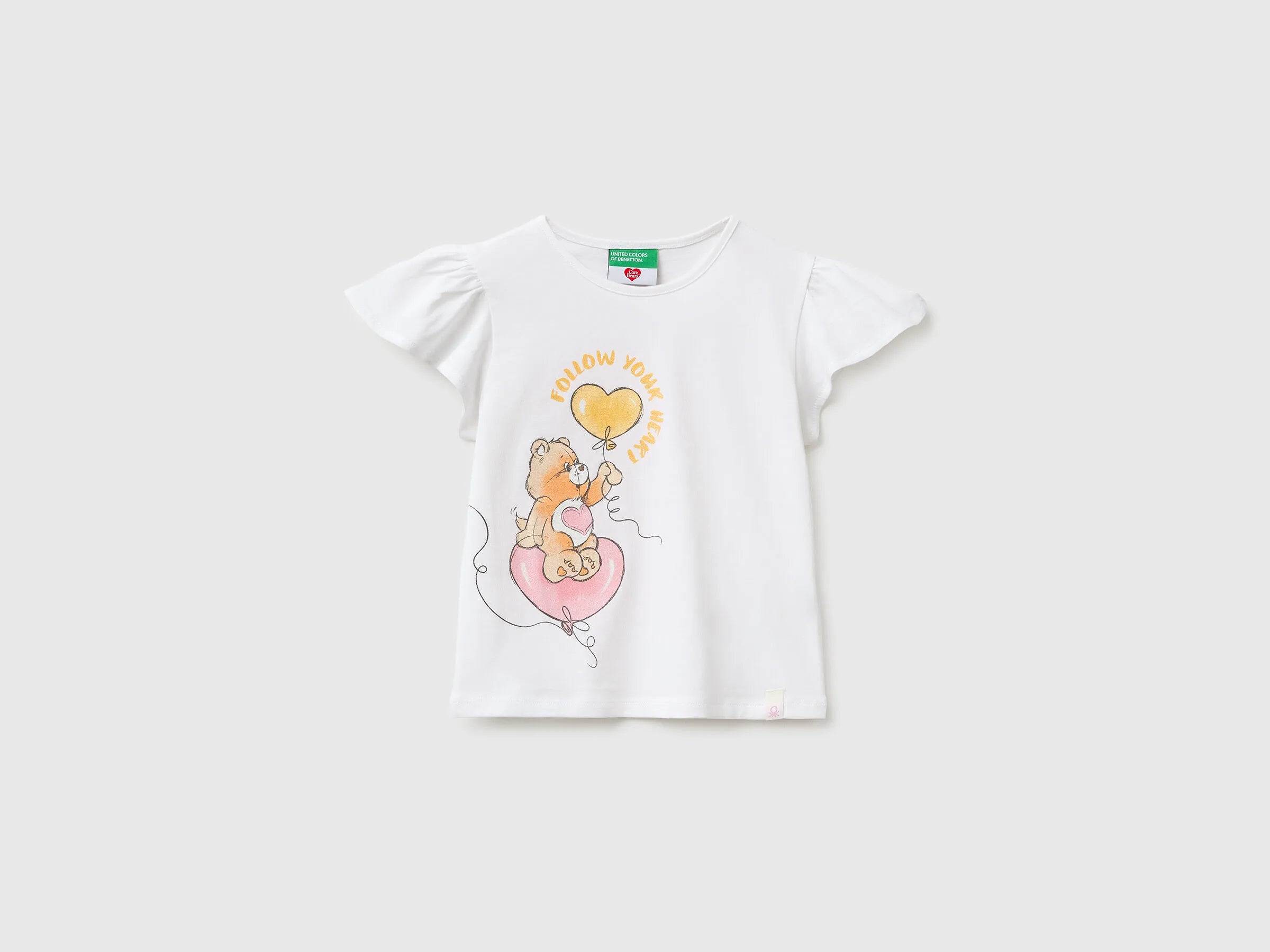 Benetton White Girls Care Bears T-Shirt with Glitter SKU: 3I1XG10MC_101 Image 01