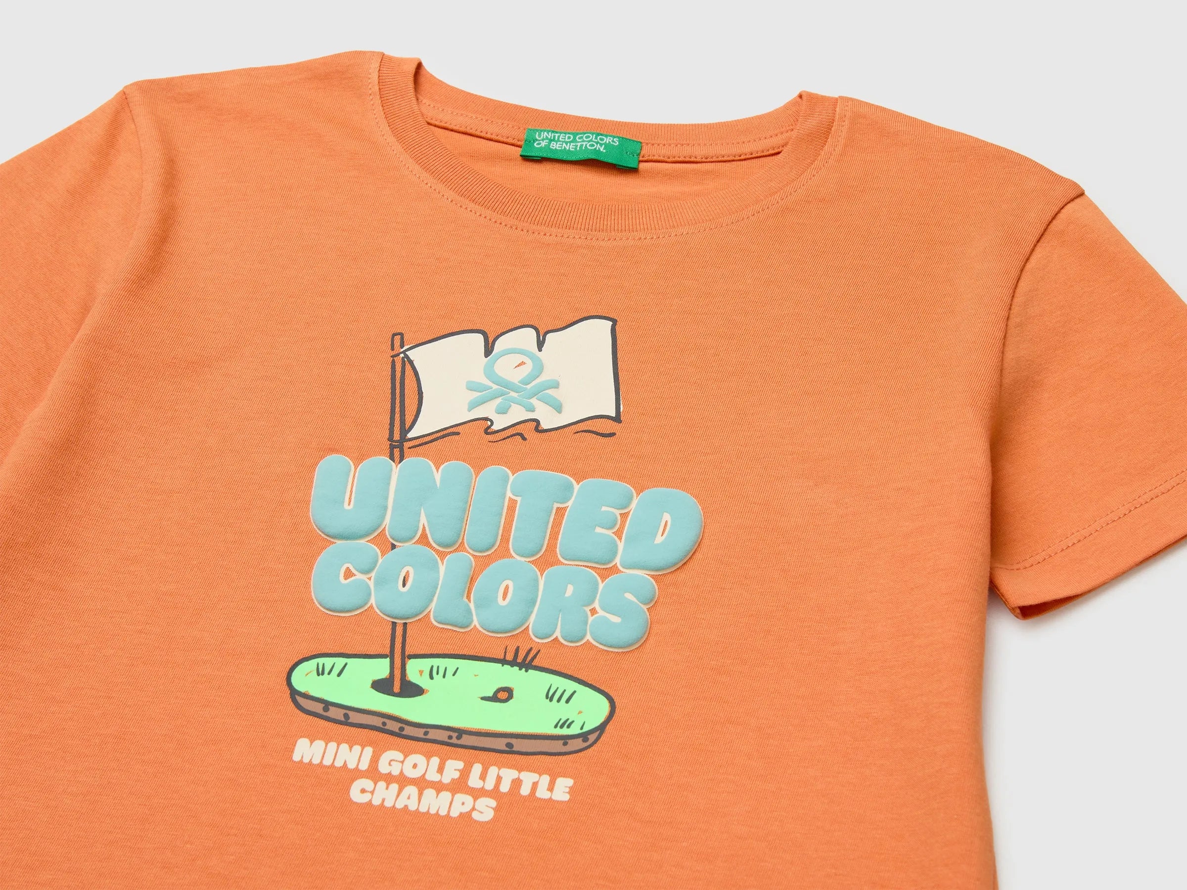 Benetton Orange Boys Organic Cotton T-Shirt with Logo Print SKU: 3I1XG10MX_0D1 Image 03