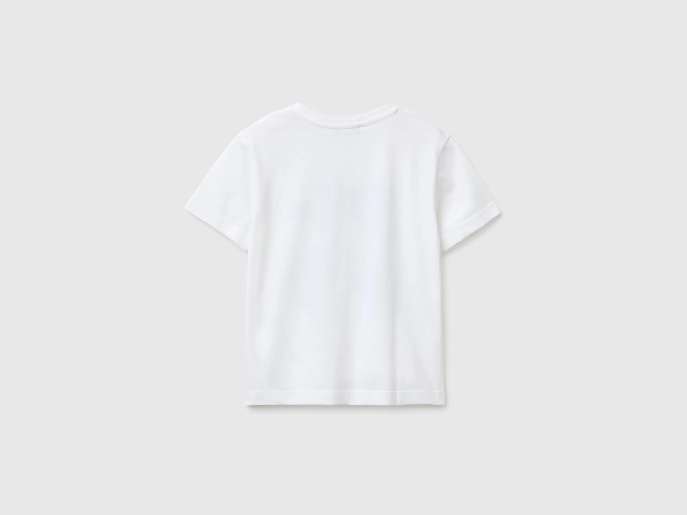 Benetton White Boys Organic Cotton T-Shirt with Logo Print SKU: 3I1XG10MX_101 Image 02