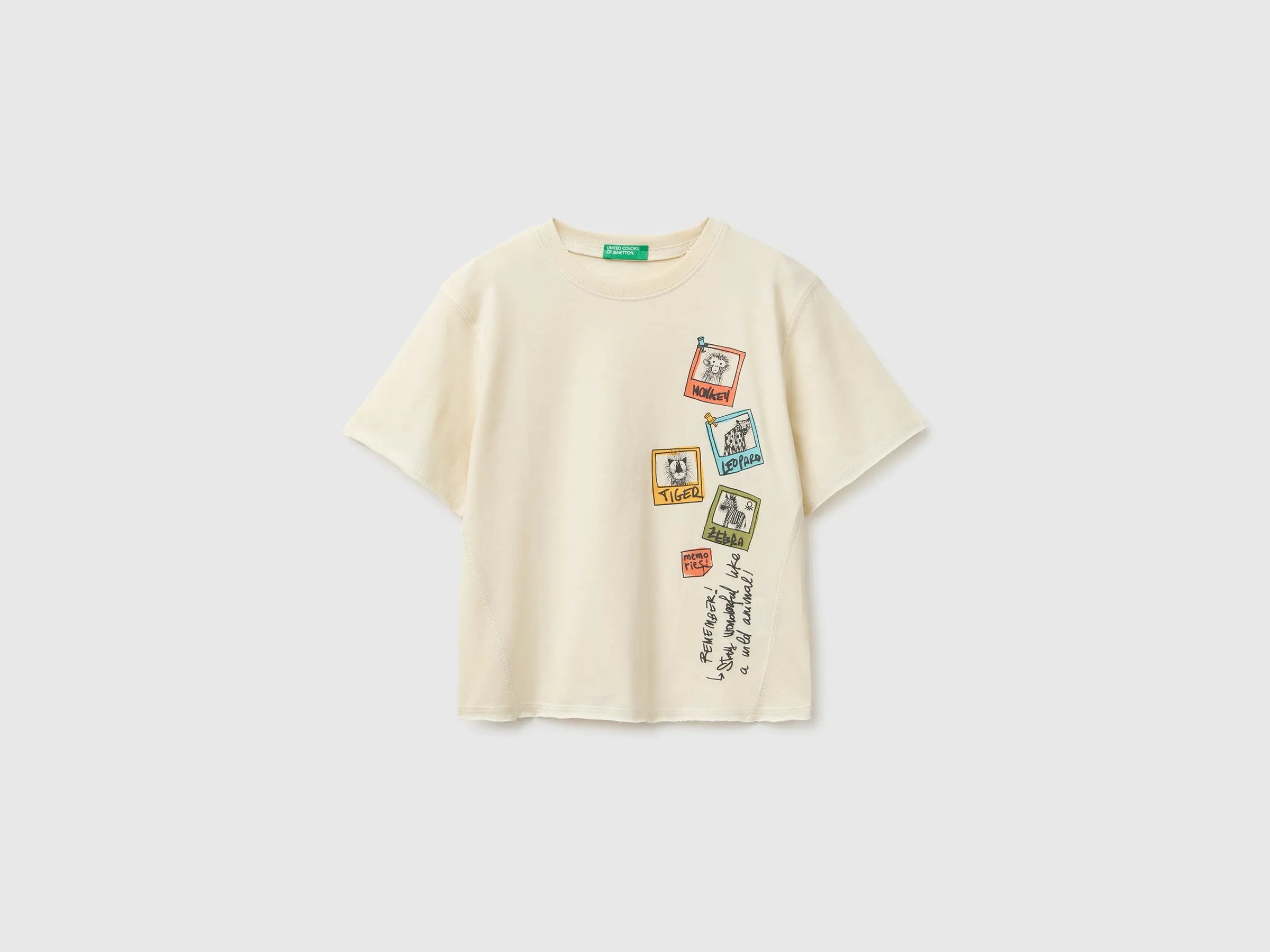Benetton Beige Boys Soft T-Shirt with Print SKU: 3I1XG10MZ_3C9 Image 01
