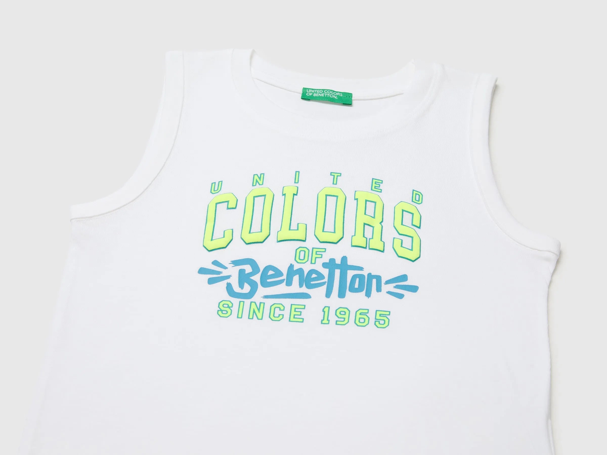 Benetton White Boys Organic Cotton Tank Top with Logo Print SKU: 3I1XGH015_101 Image 03