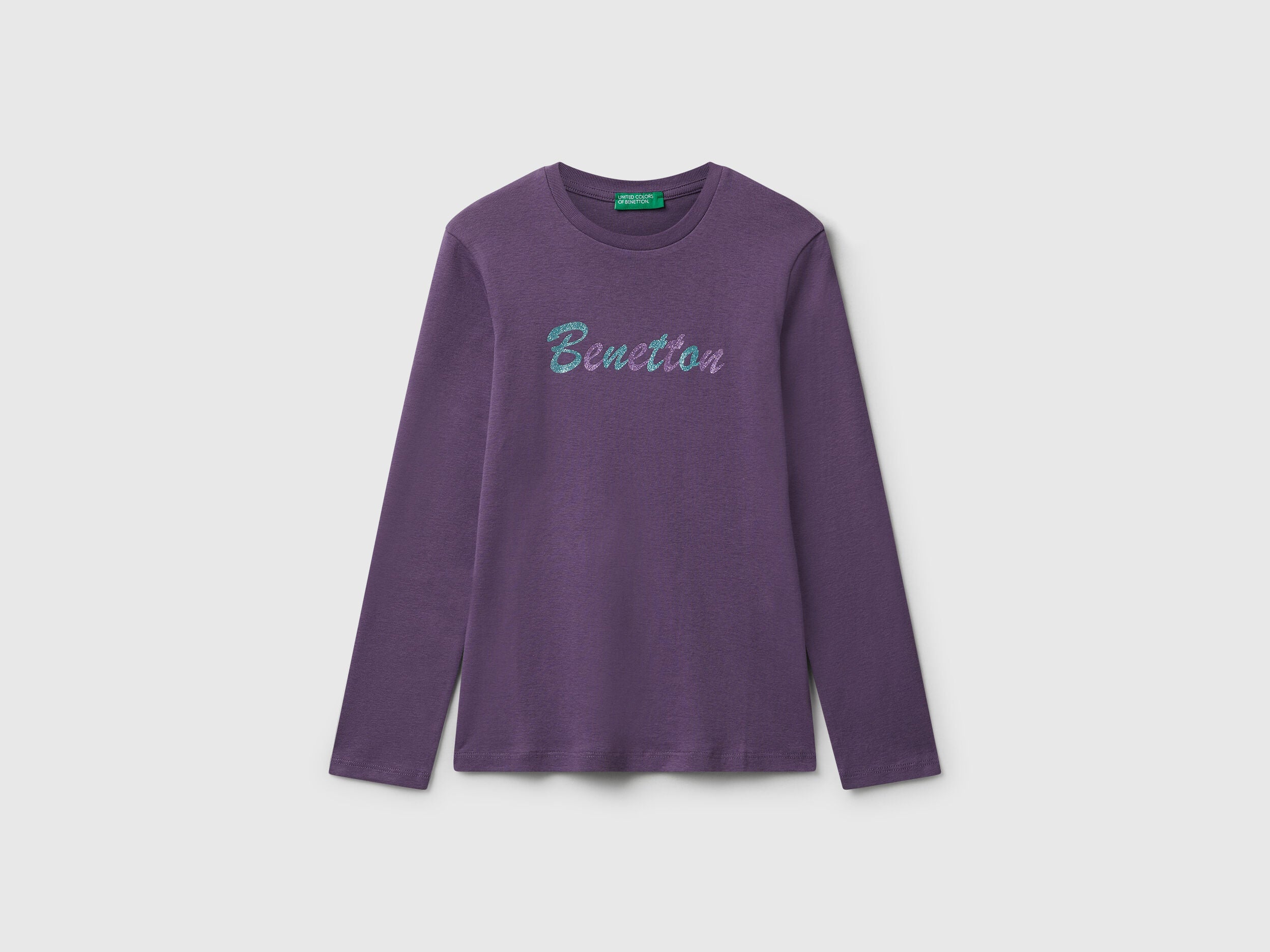Benetton_Purple_T-Shirt with Glitter Print_3I9WC10Q2_1V4_01