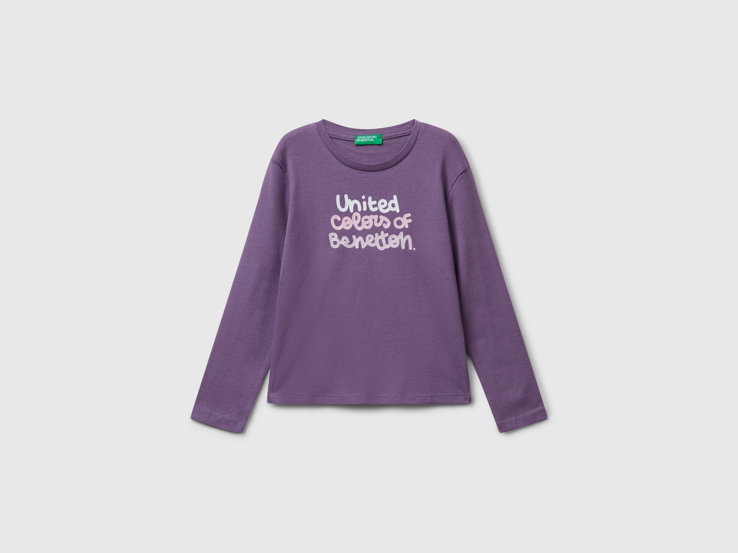 Benetton_Purple_T-Shirt with Glittery Logo in Cotton_3I9WG10JS_1V4_01