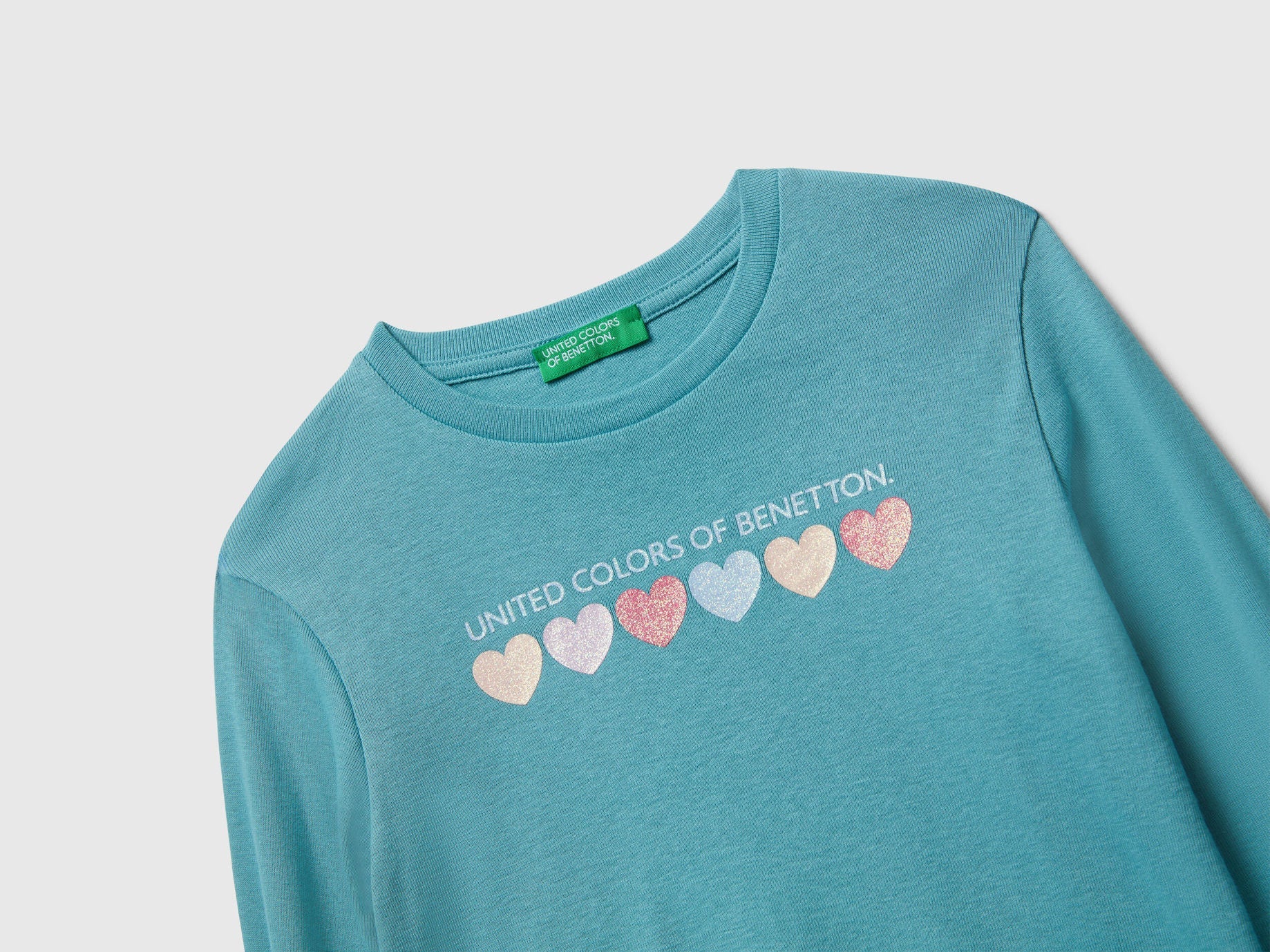 Benetton_Sky Blue_T-Shirt with Glittery Logo in Cotton_3I9WG10JS_33K_03