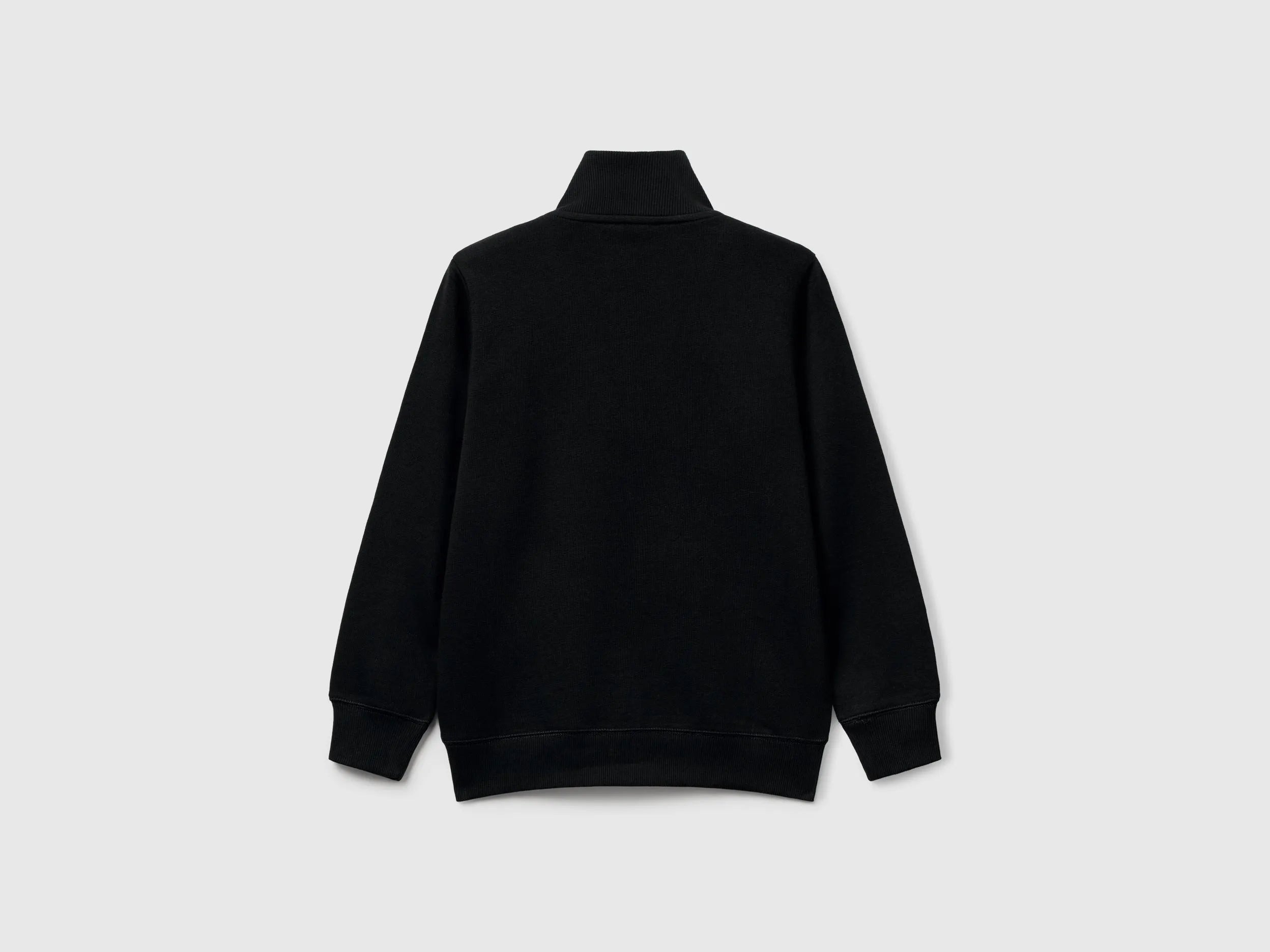 Benetton Black Boys Pure Cotton Sweatshirt with Zipper SKU: 3J68C501B_100 Image 02