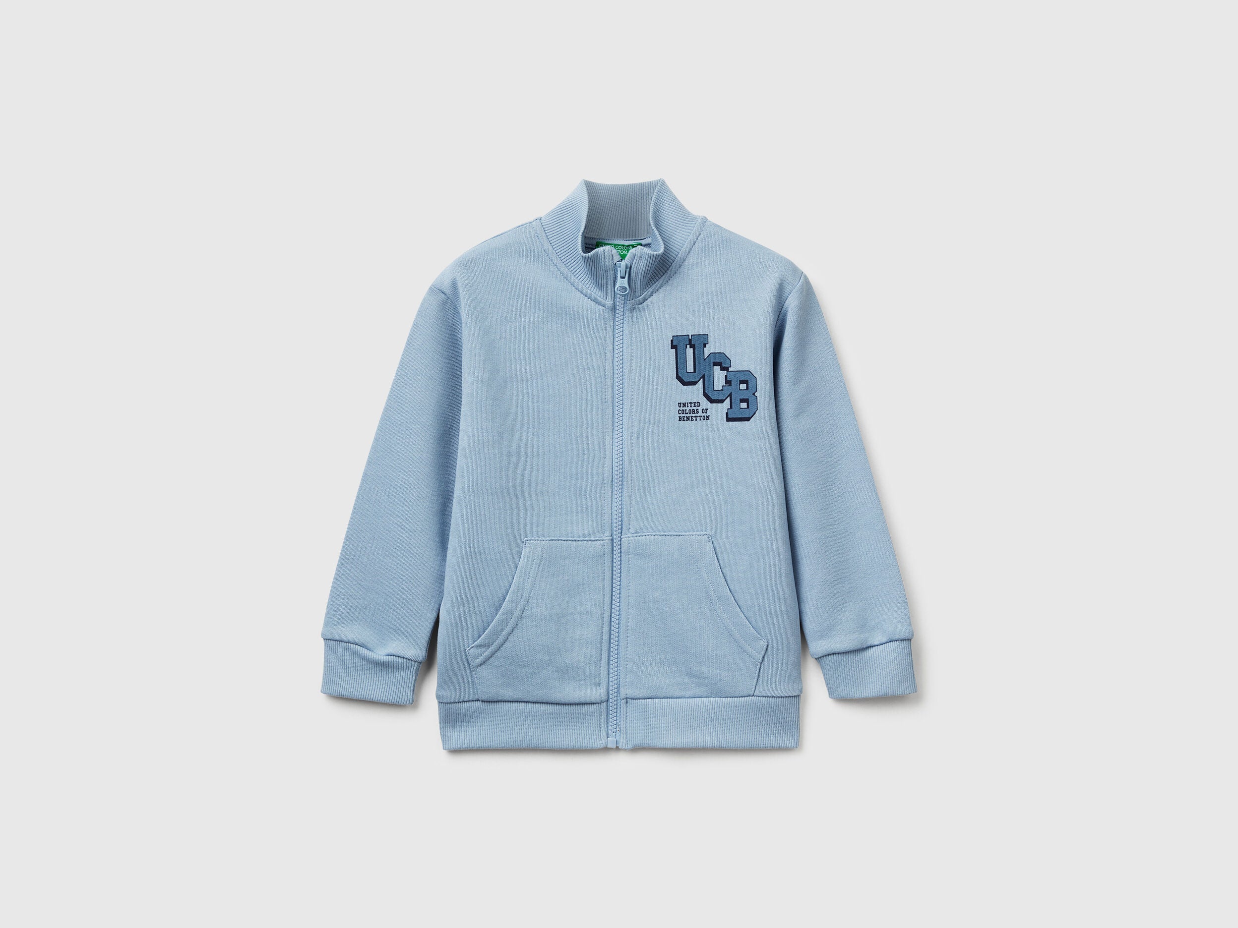 Benetton_Blue_Cotton Sweatshirt with Logo_3J70G503X_0W2_01