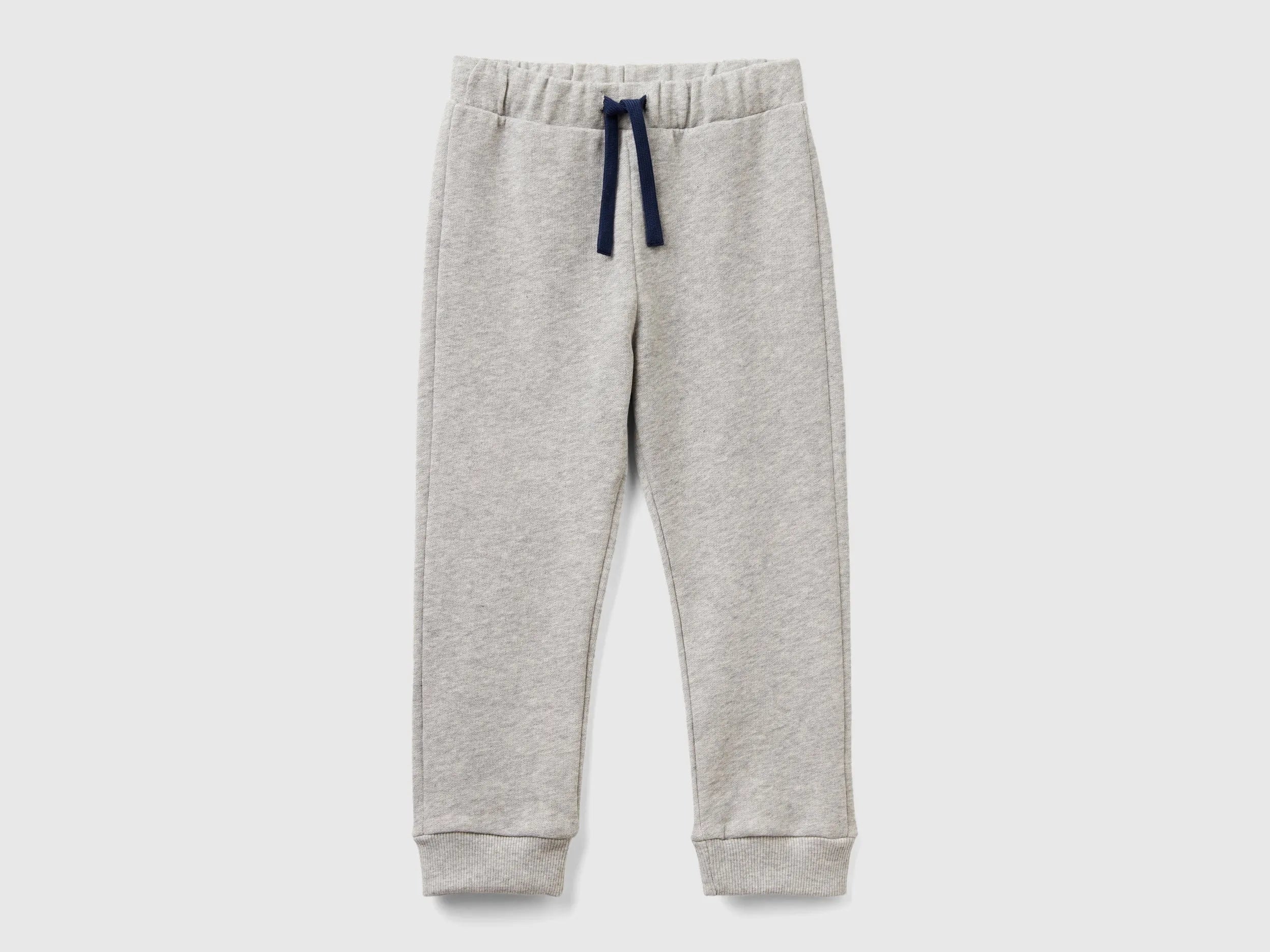 Benetton Light gray Boys Cotton Trousers with Logo SKU: 3J70GF010_501 Image 01