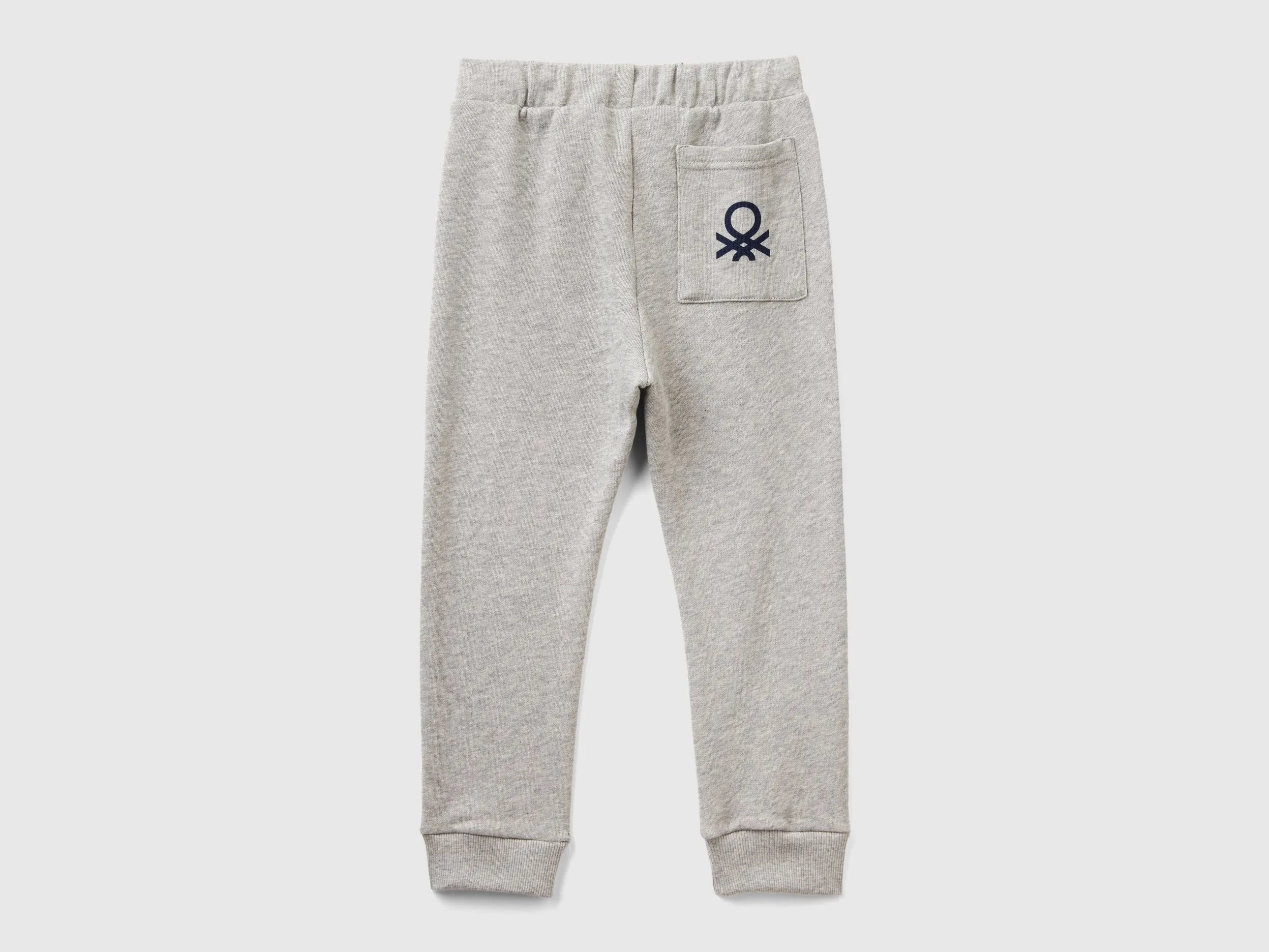 Benetton Light gray Boys Cotton Trousers with Logo SKU: 3J70GF010_501 Image 02