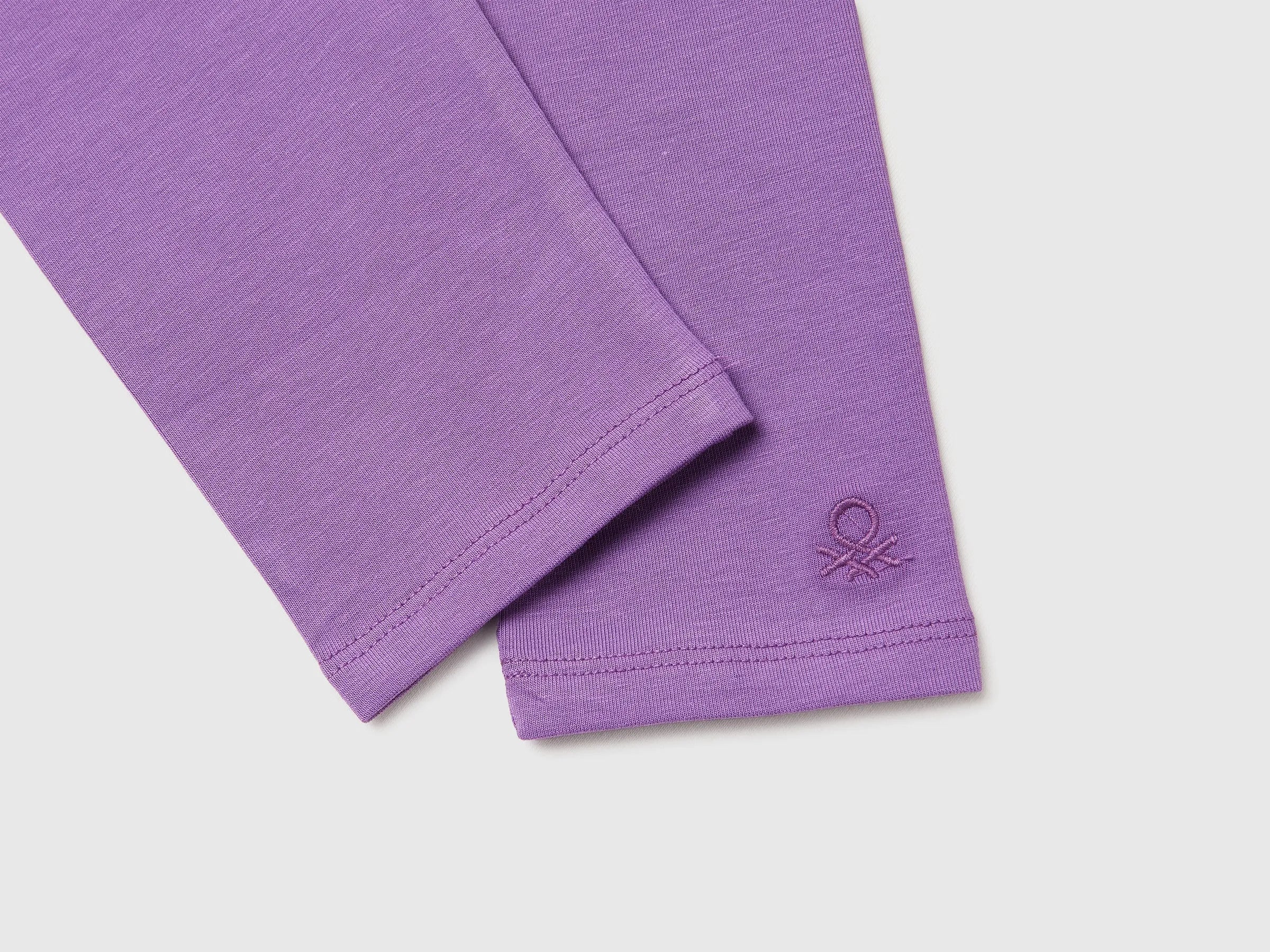 Benetton Purple Girls Leggings in Stretch Cotton with Logo SKU: 3MT1GF01L_03L Image 03