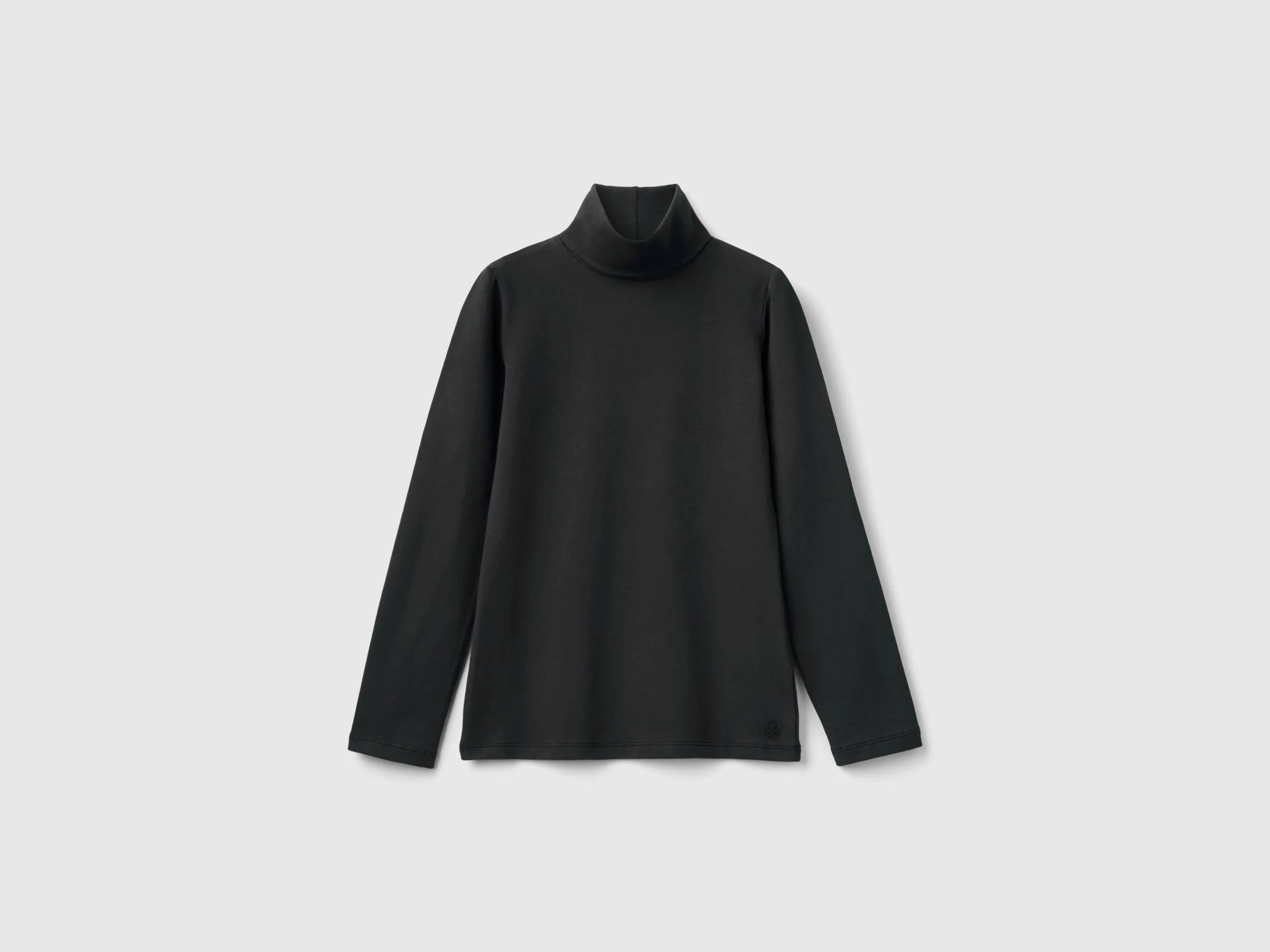 Benetton Black Girls Stretch T-Shirt with High Neck SKU: 3P4ZC202N_100 Image 01