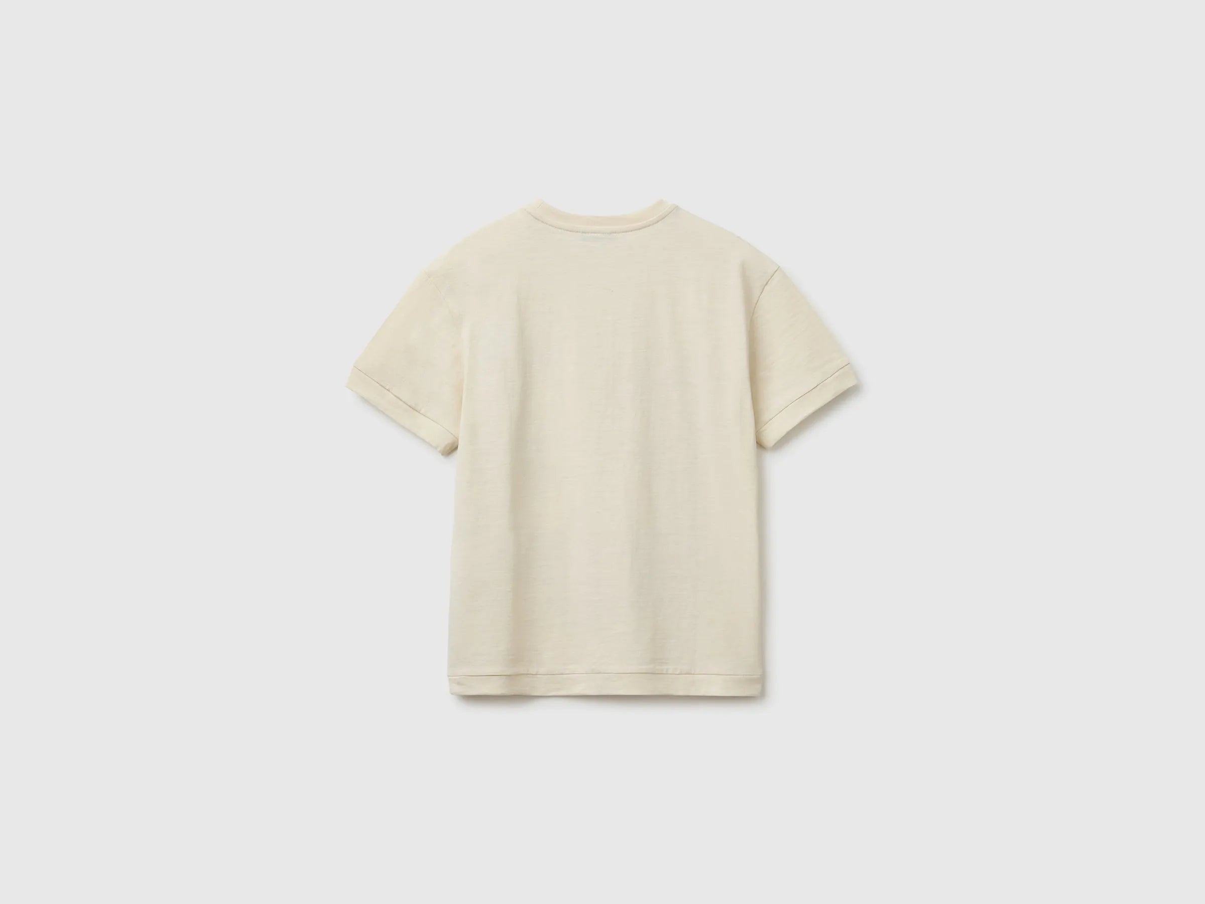 Benetton Beige Boys Crew Neck T-Shirt with Print SKU: 3SDLC10TU_3C9 Image 02