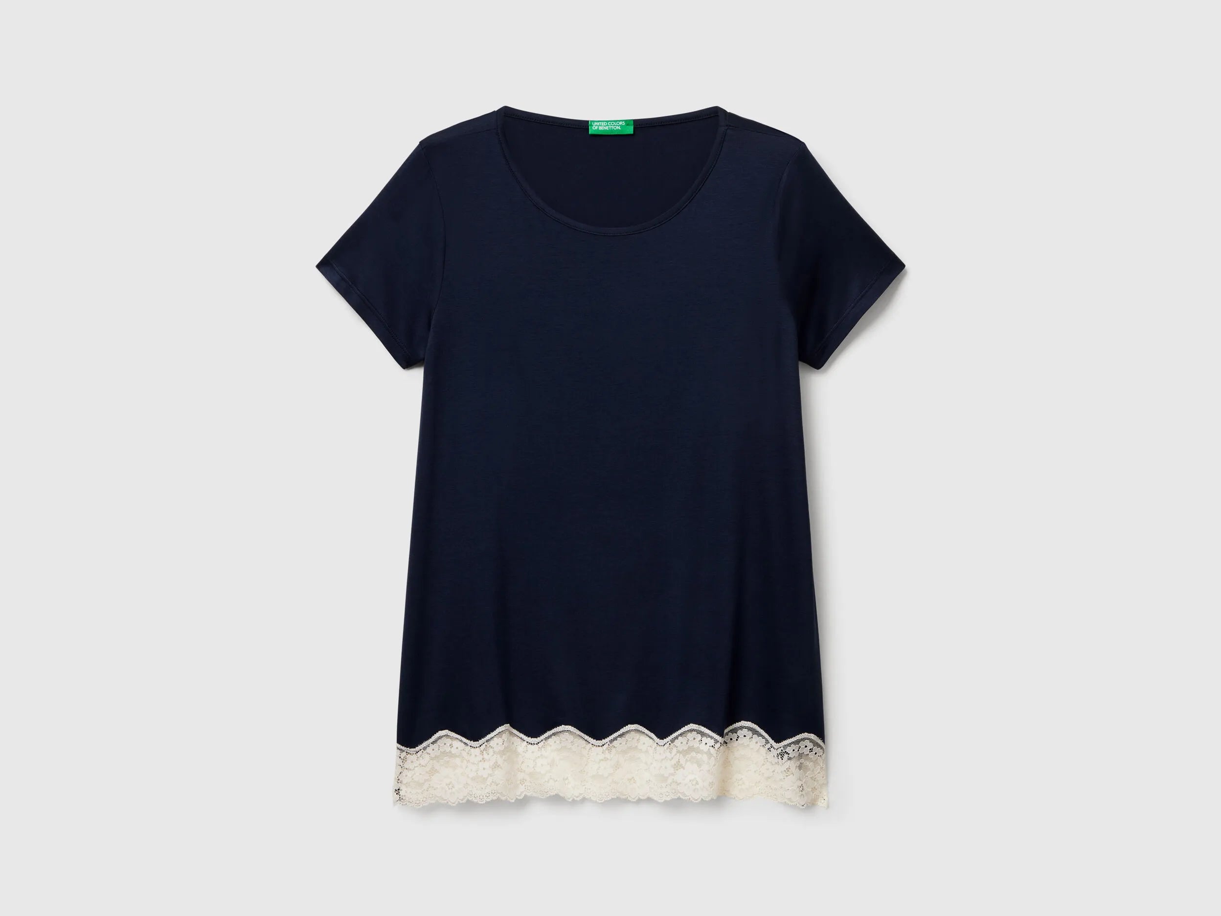 Benetton Dark Blue Women Short Sleeve Top with Lace SKU: 3Z123M314_13C Image 05