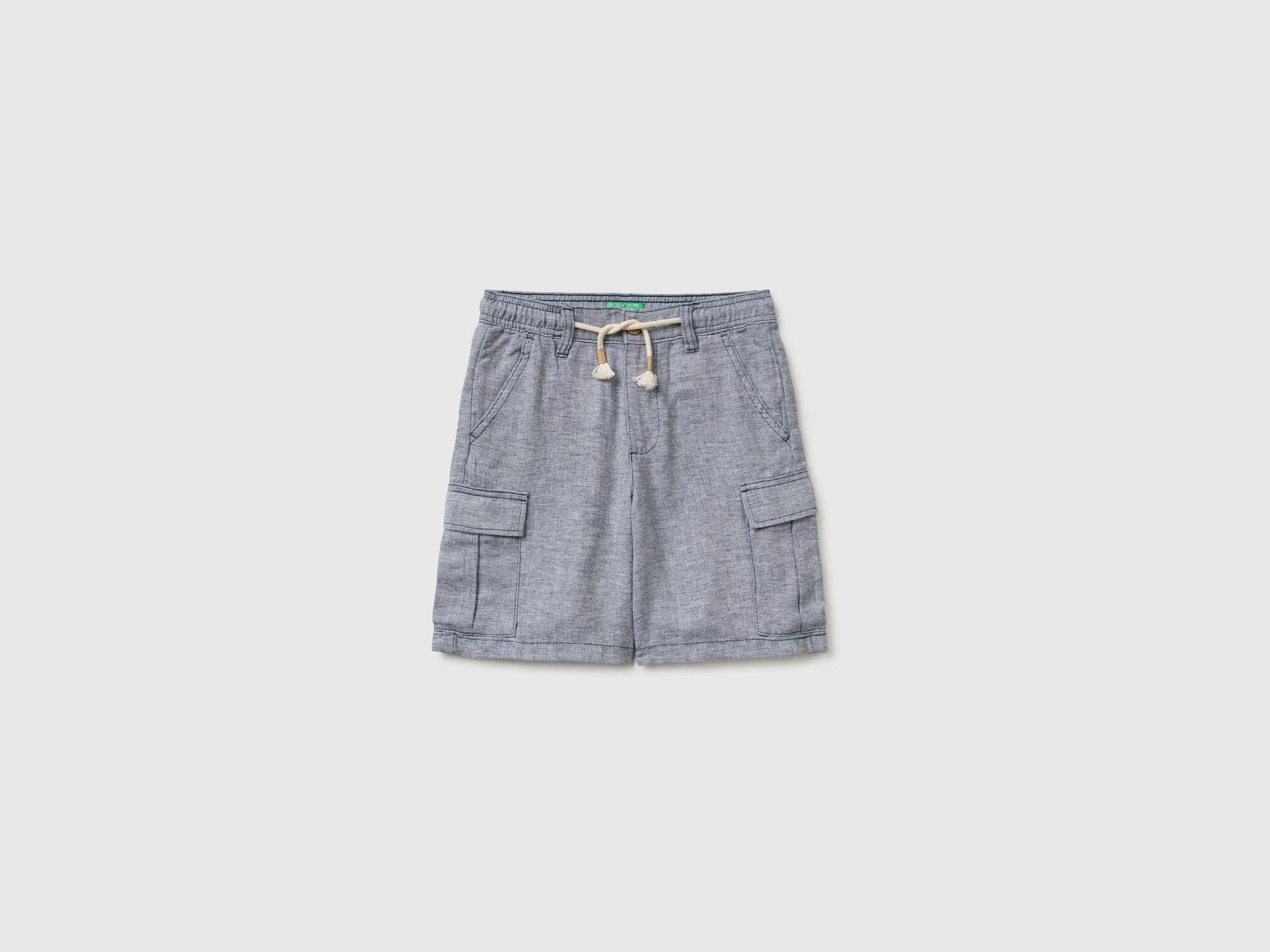 Benetton Dark blue Boys Linen Blend Cargo Bermuda Shorts SKU: 40G8C904J_903 Image 01