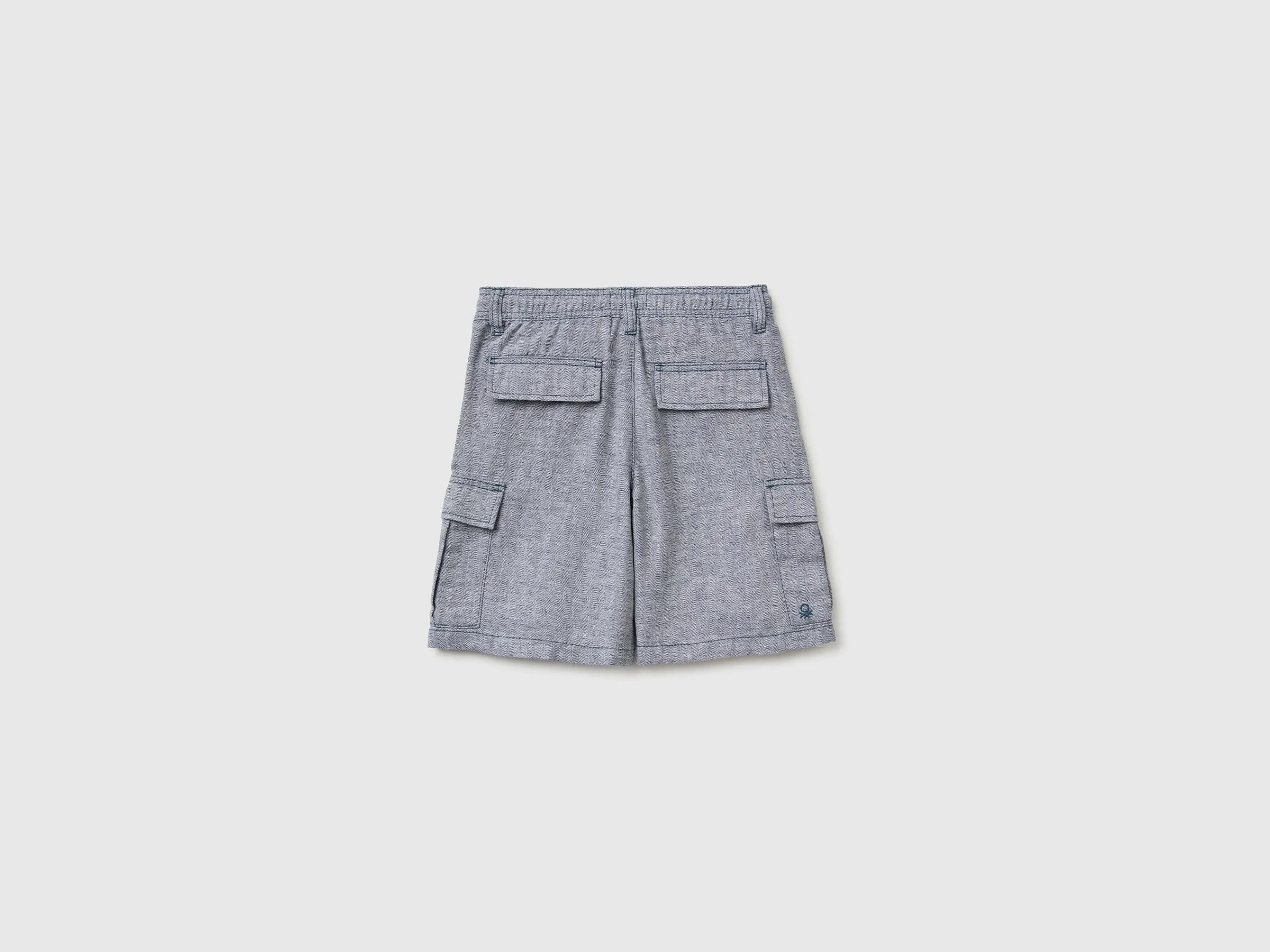 Benetton Dark blue Boys Linen Blend Cargo Bermuda Shorts SKU: 40G8C904J_903 Image 02