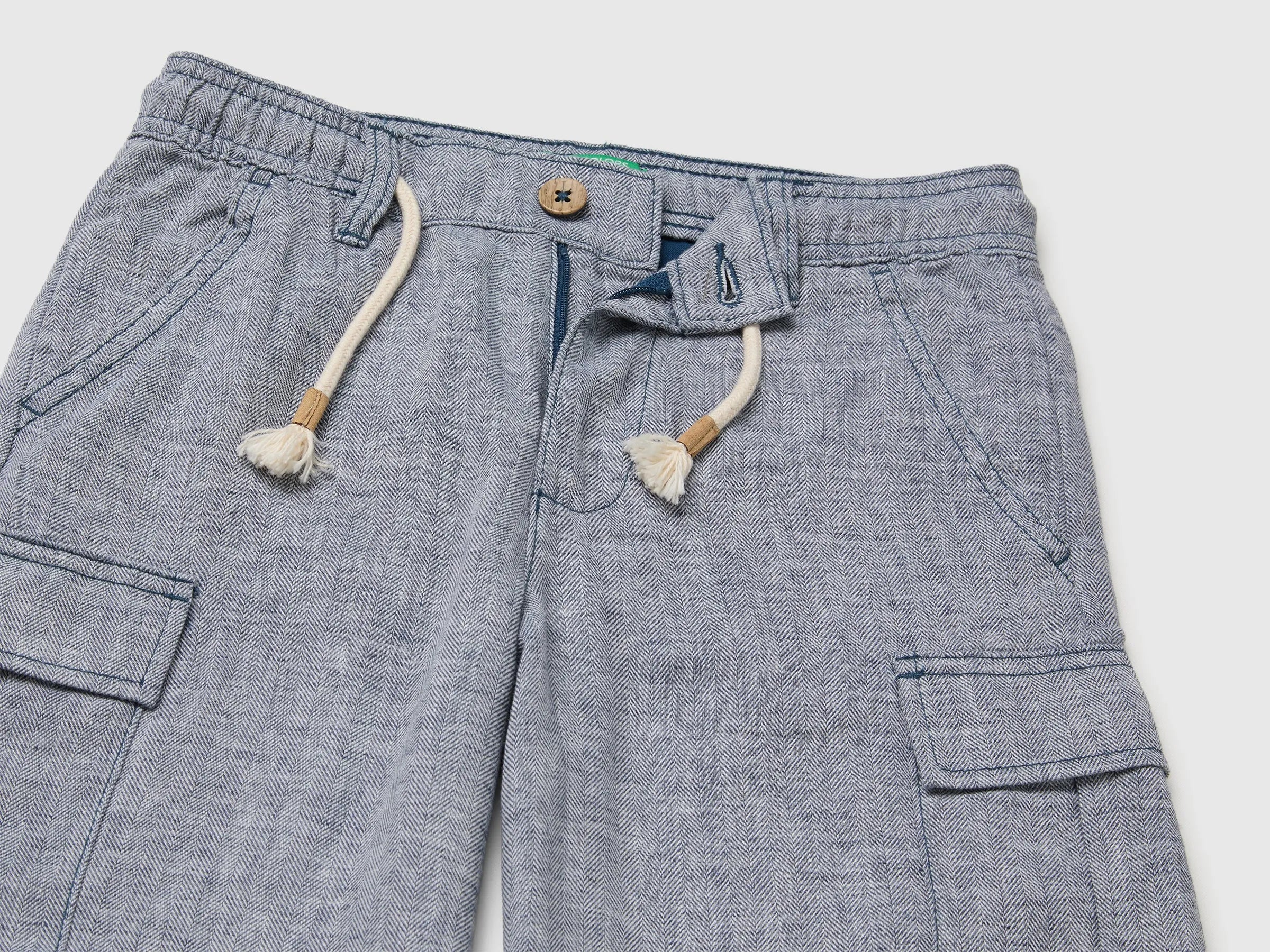 Benetton Dark blue Boys Linen Blend Cargo Bermuda Shorts SKU: 40G8C904J_903 Image 03