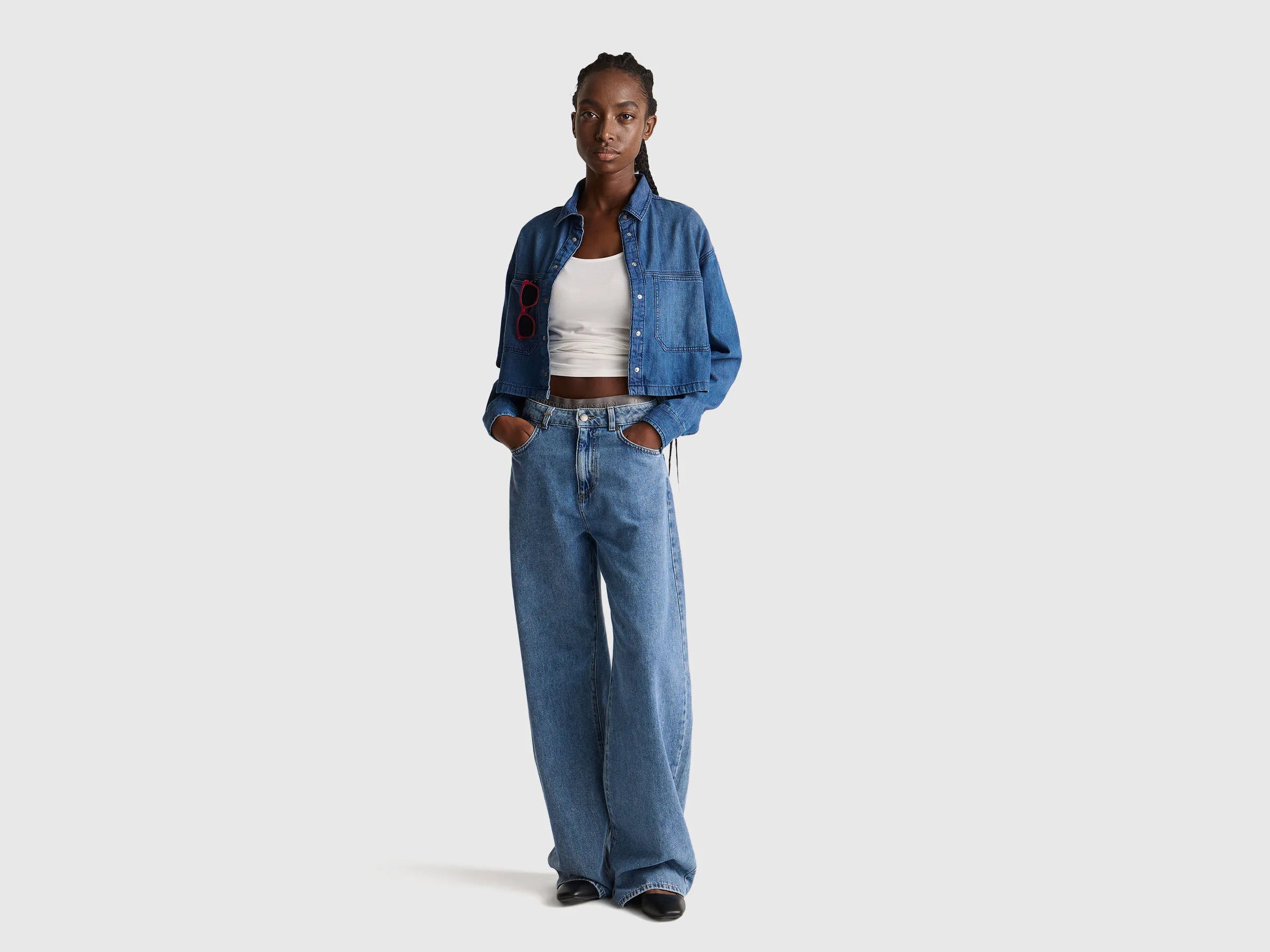 Benetton Light Blue Women Wide-Fit Jeans SKU: 43UNDE02B_903 Image 01